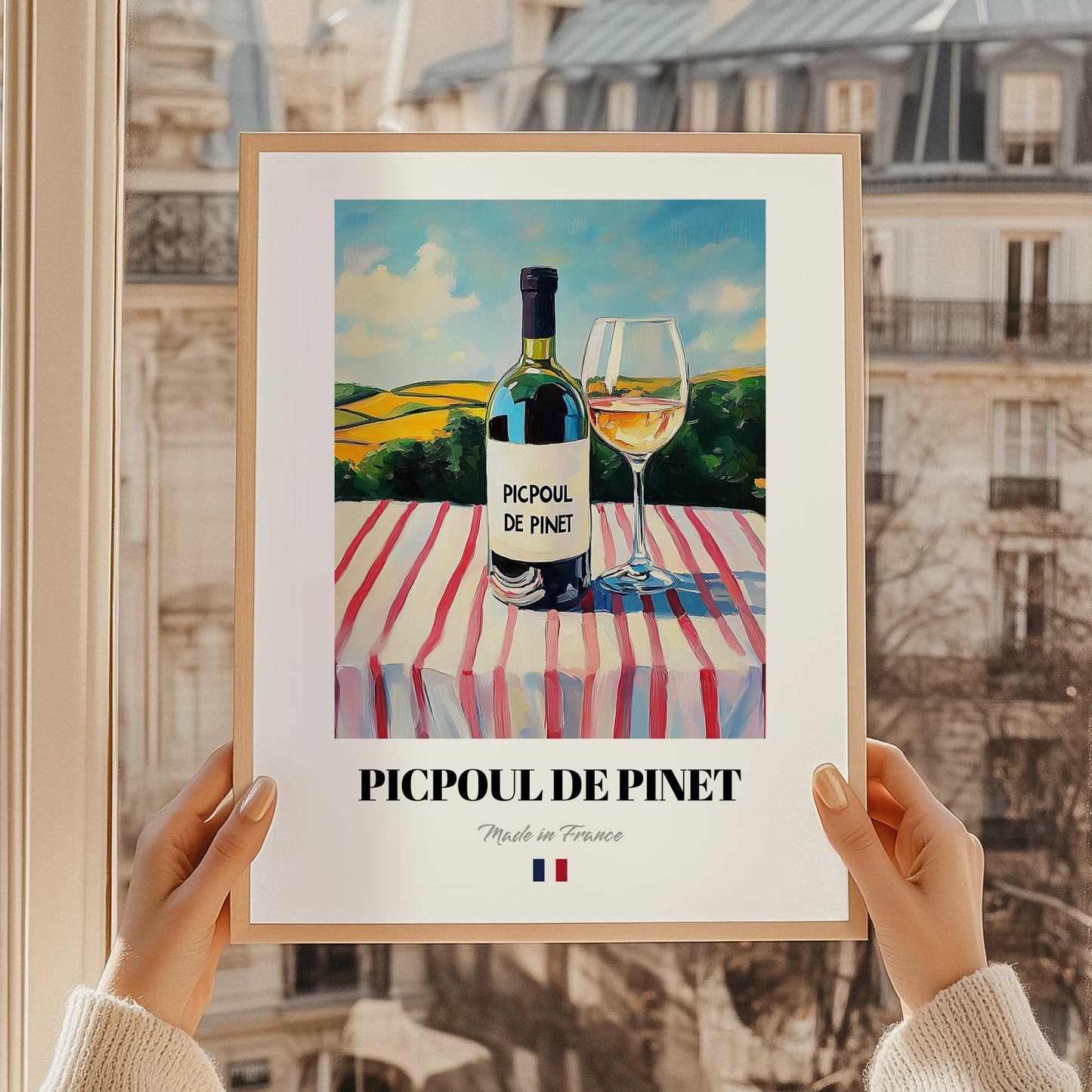 Picpoul de Pinet – French White Wine, Tasting Room Art, styled in a charming Paris street view