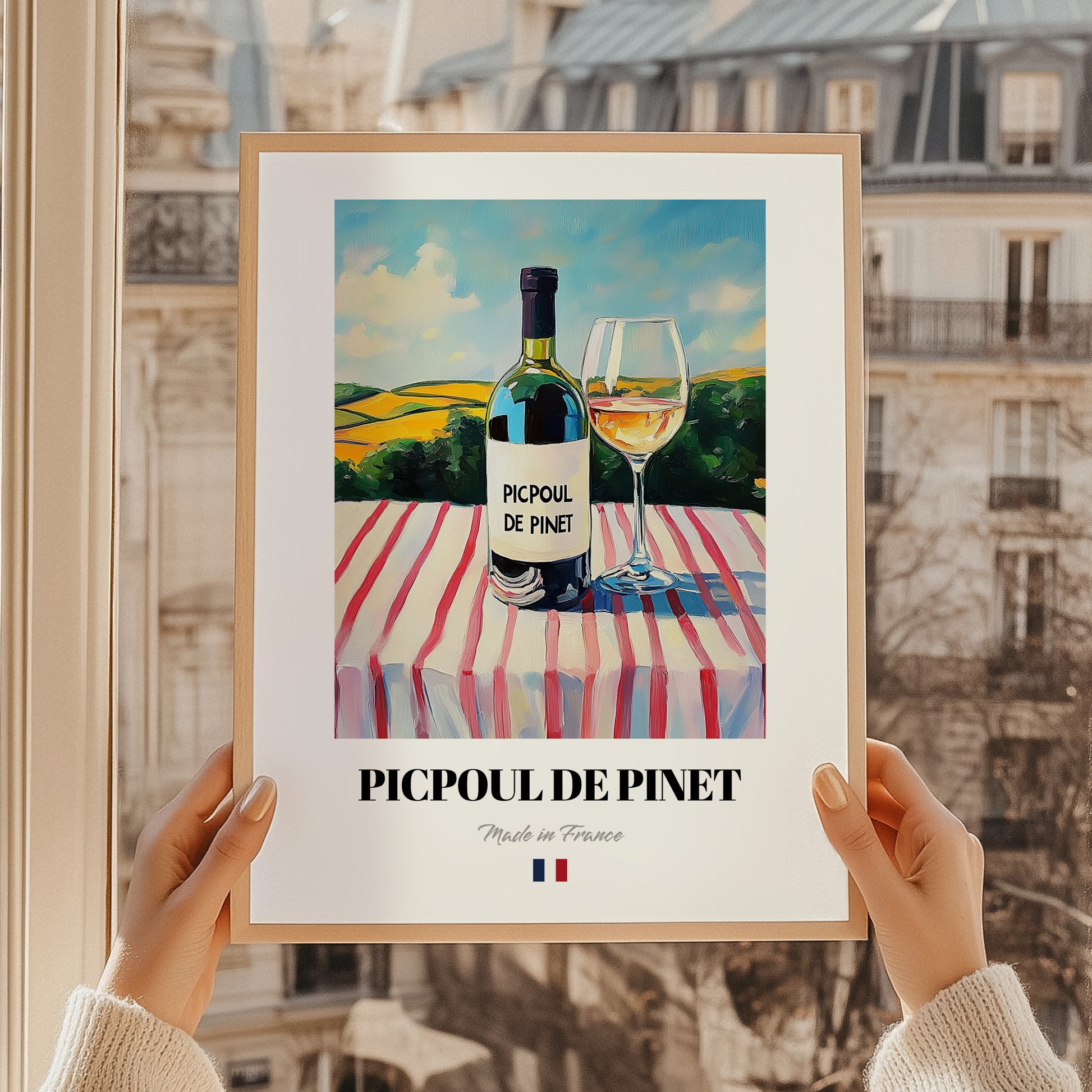 Picpoul de Pinet – French White Wine, Tasting Room Art, styled in a charming Paris street view