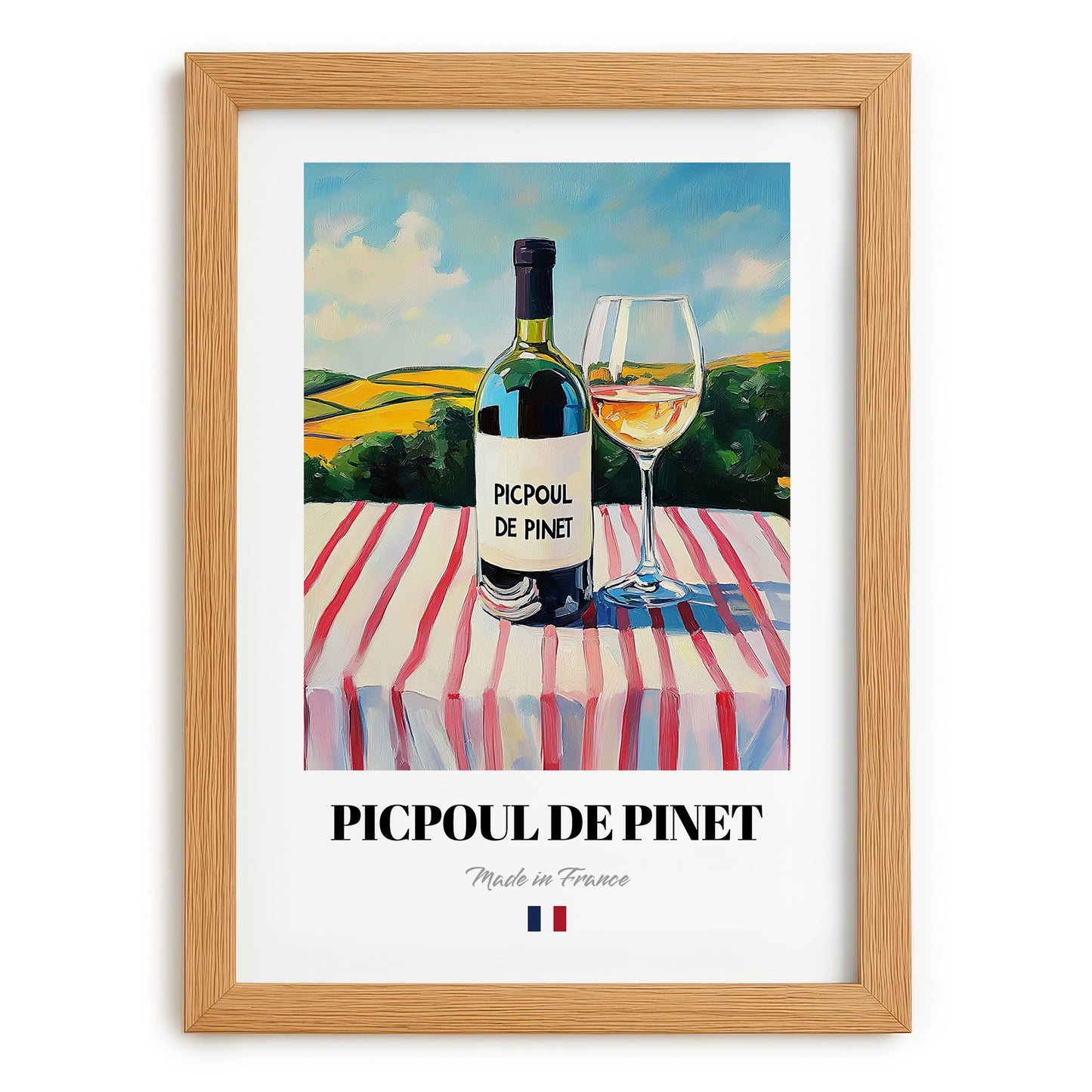 Picpoul de Pinet – French White Wine, Tasting Room Art, set in oak frame