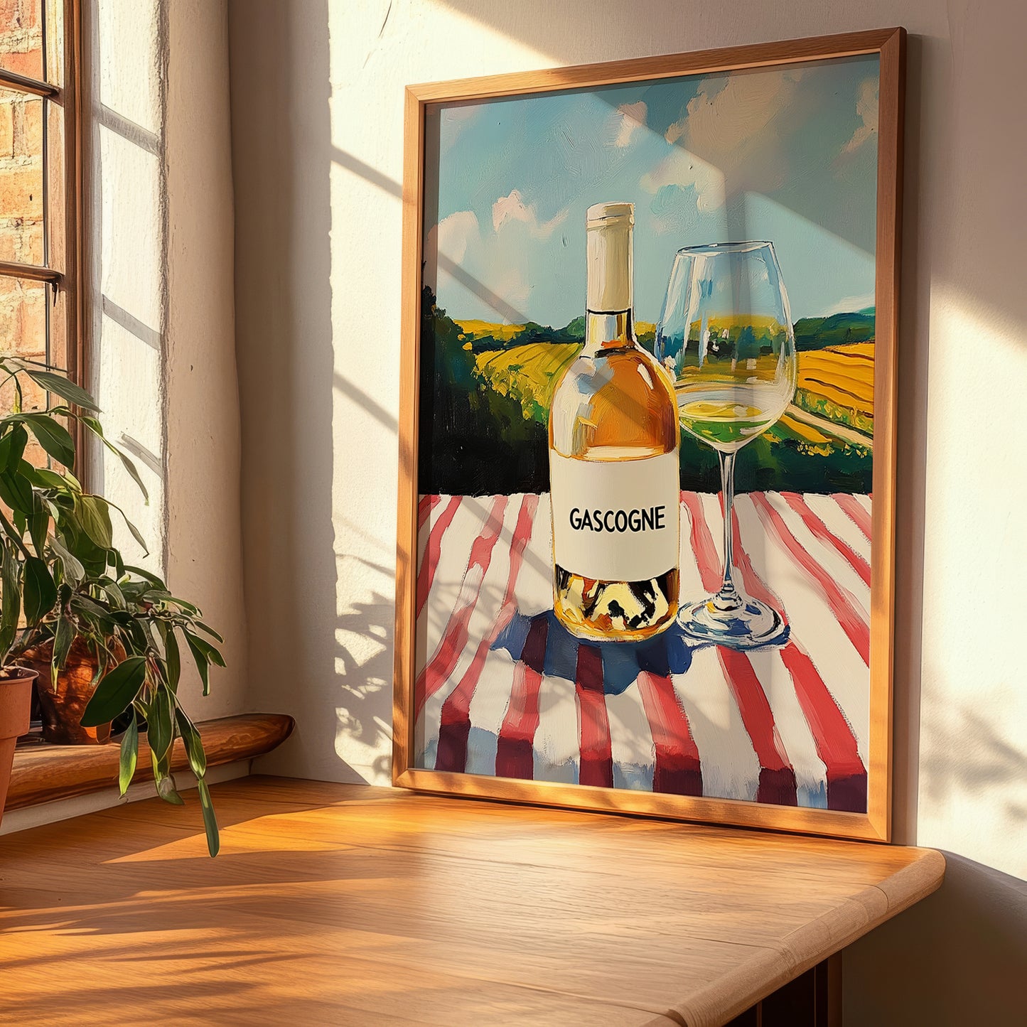 Gascogne – French White Wine, Vineyard Terrace Illustration, clean layout with no caption