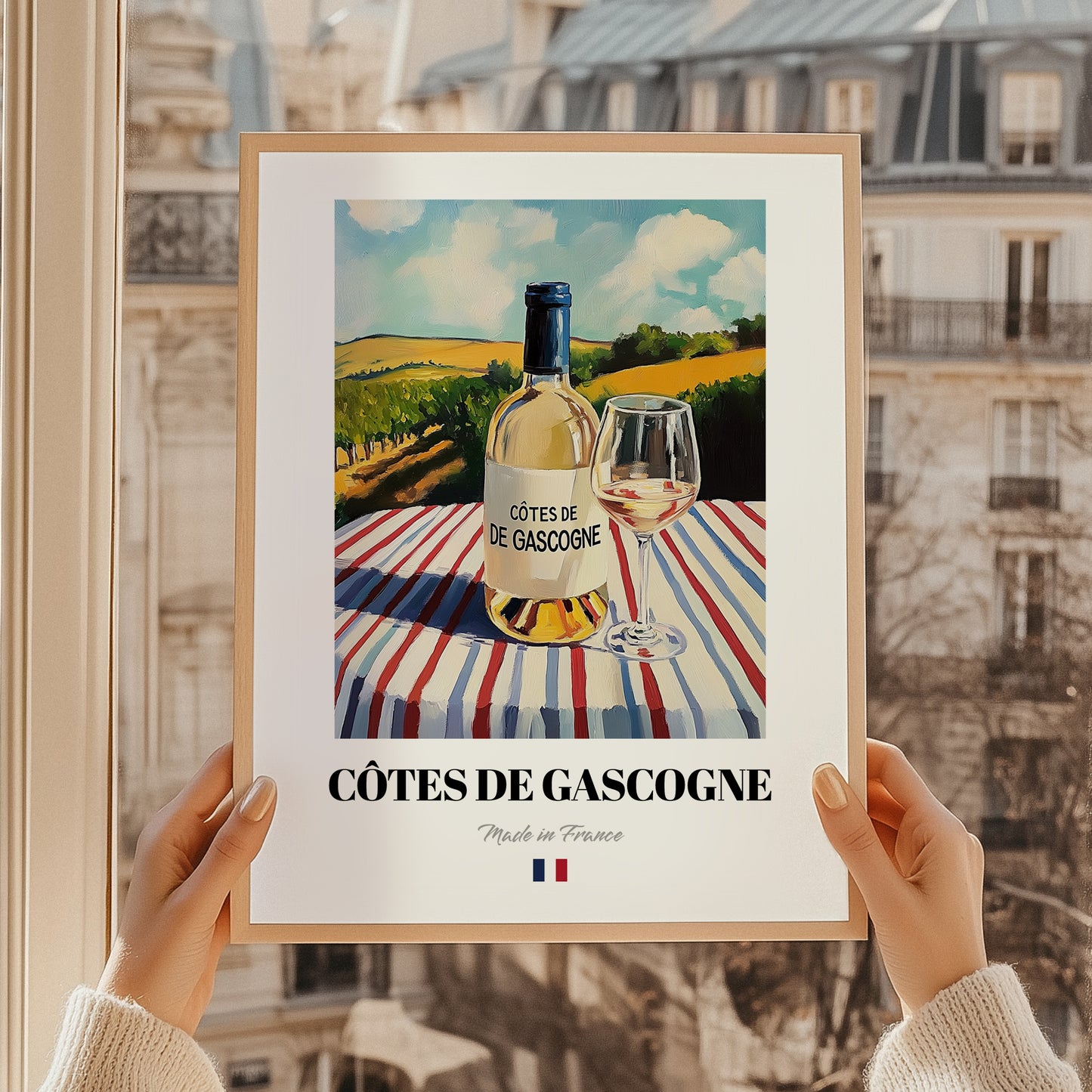 Côtes de Gascogne – French White Wine, Bodega Poster, styled in a charming Paris street view