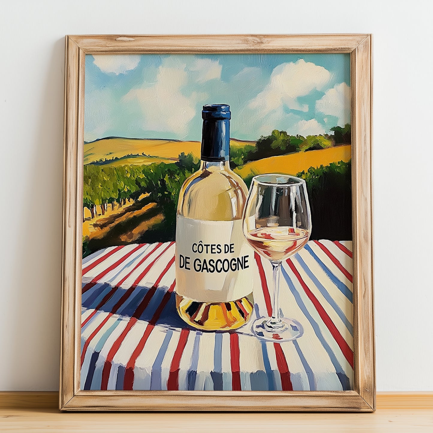 Côtes de Gascogne – French White Wine, Bodega Poster, no-text version framed in wood