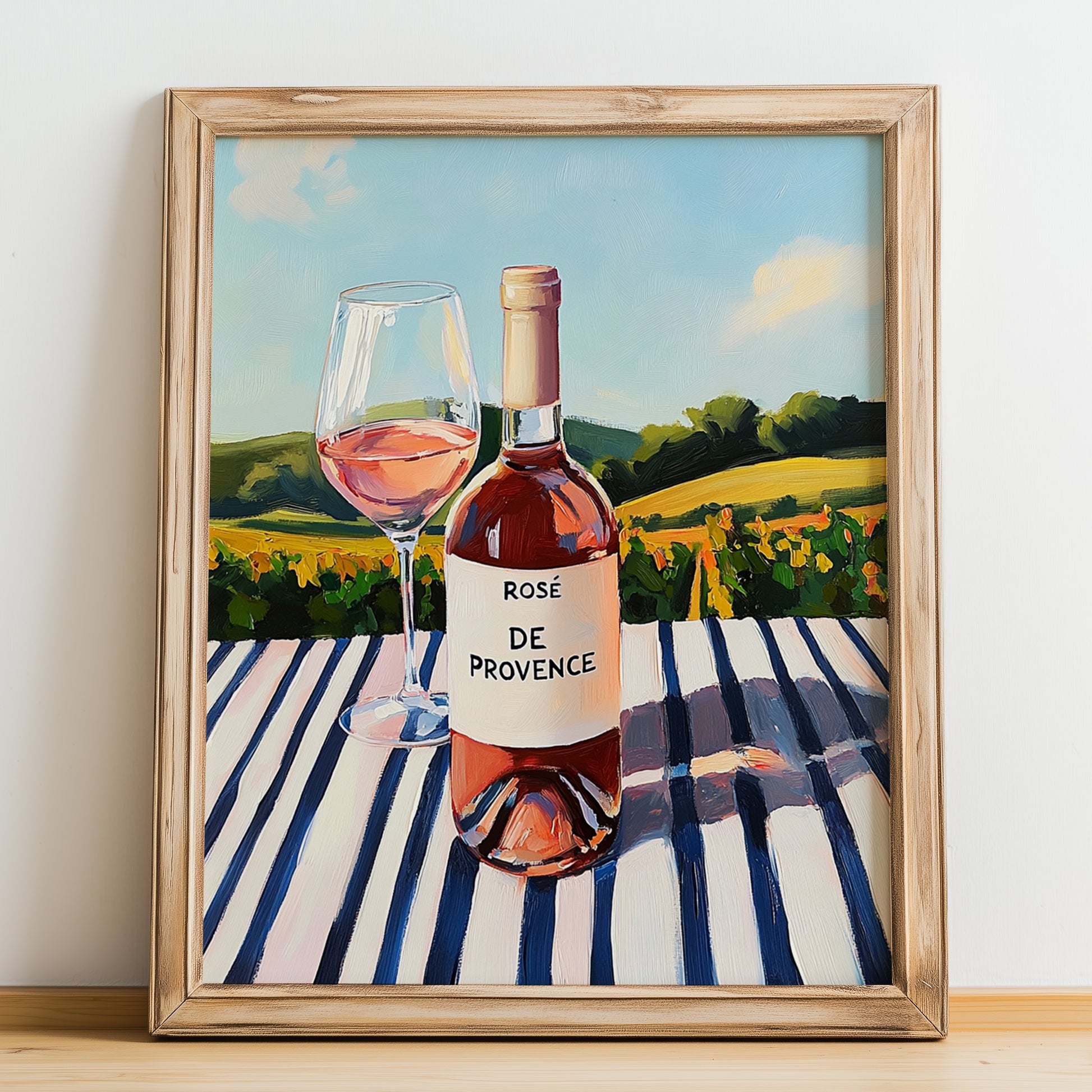 Rosé de Provence – French Rose Wine, Wine Bar Wall Art, no-text version framed in wood