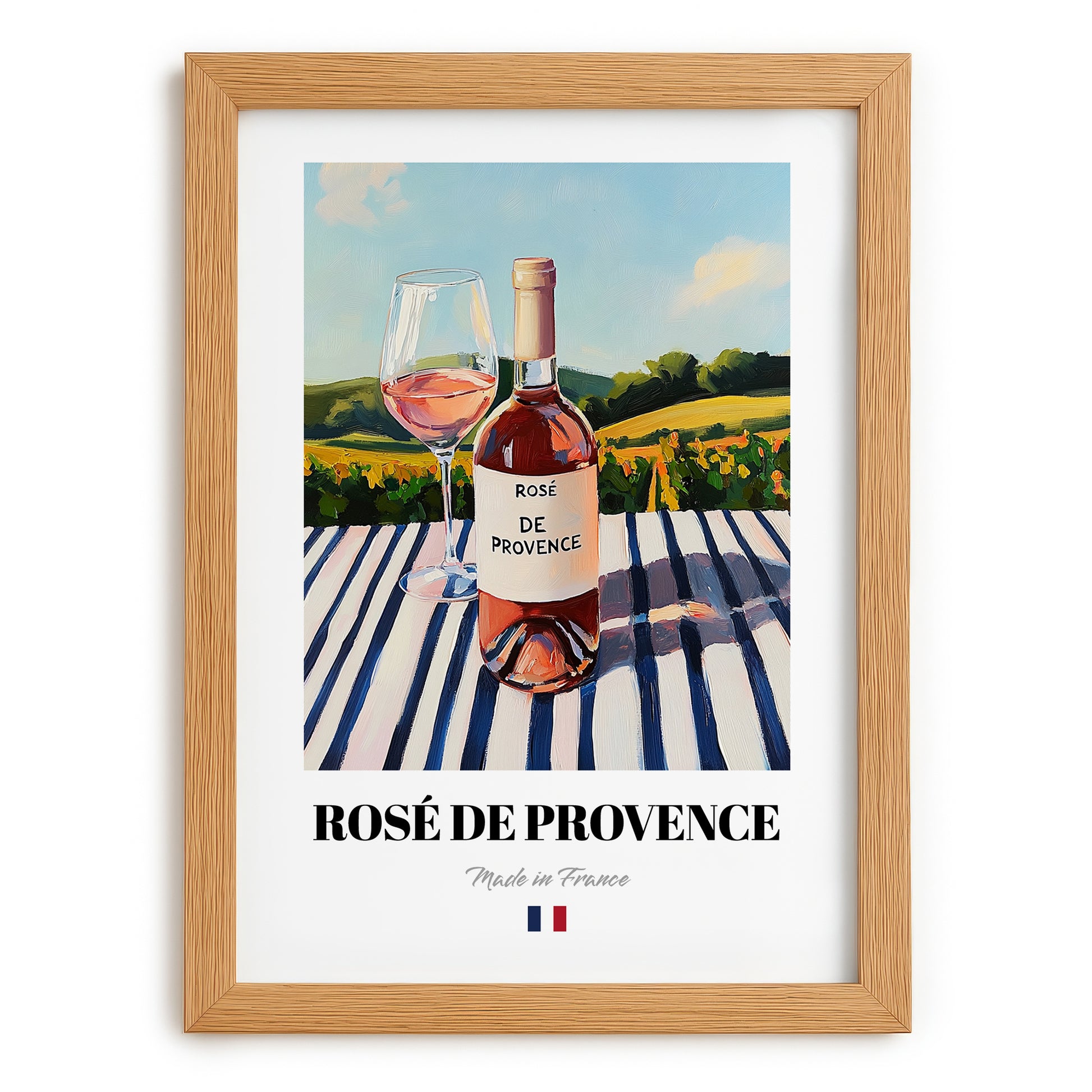 Rosé de Provence – French Rose Wine, Wine Bar Wall Art, set in oak frame