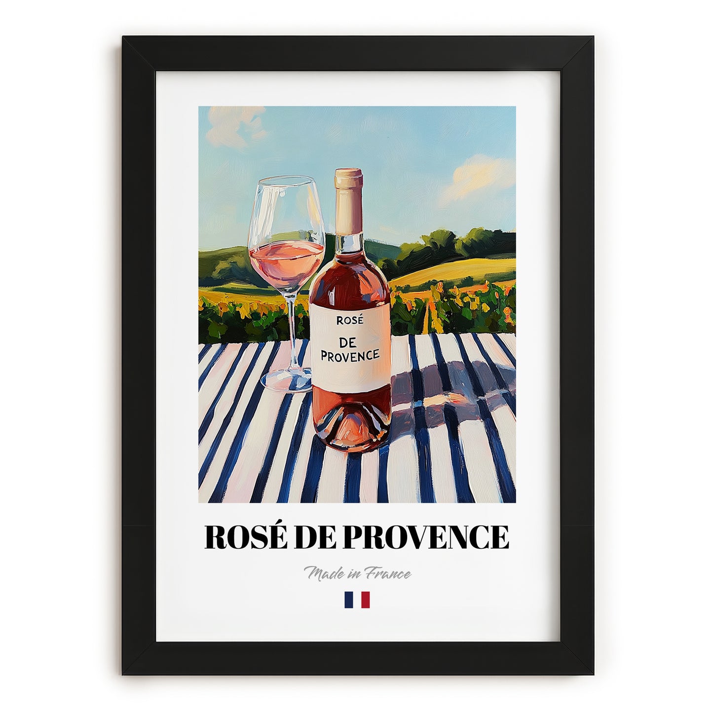 Rosé de Provence – French Rose Wine, Wine Bar Wall Art, in sleek black frame