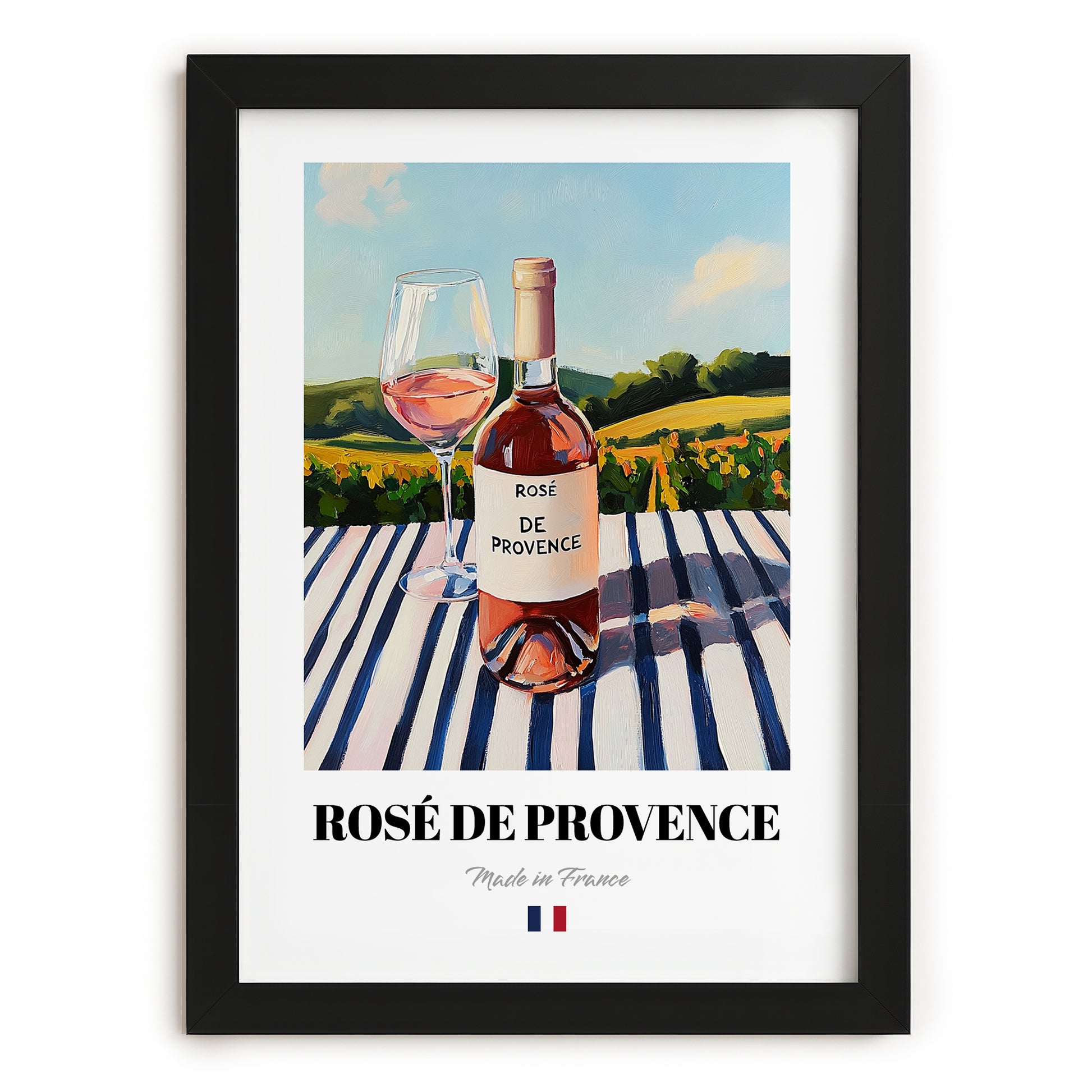 Rosé de Provence – French Rose Wine, Wine Bar Wall Art, in sleek black frame