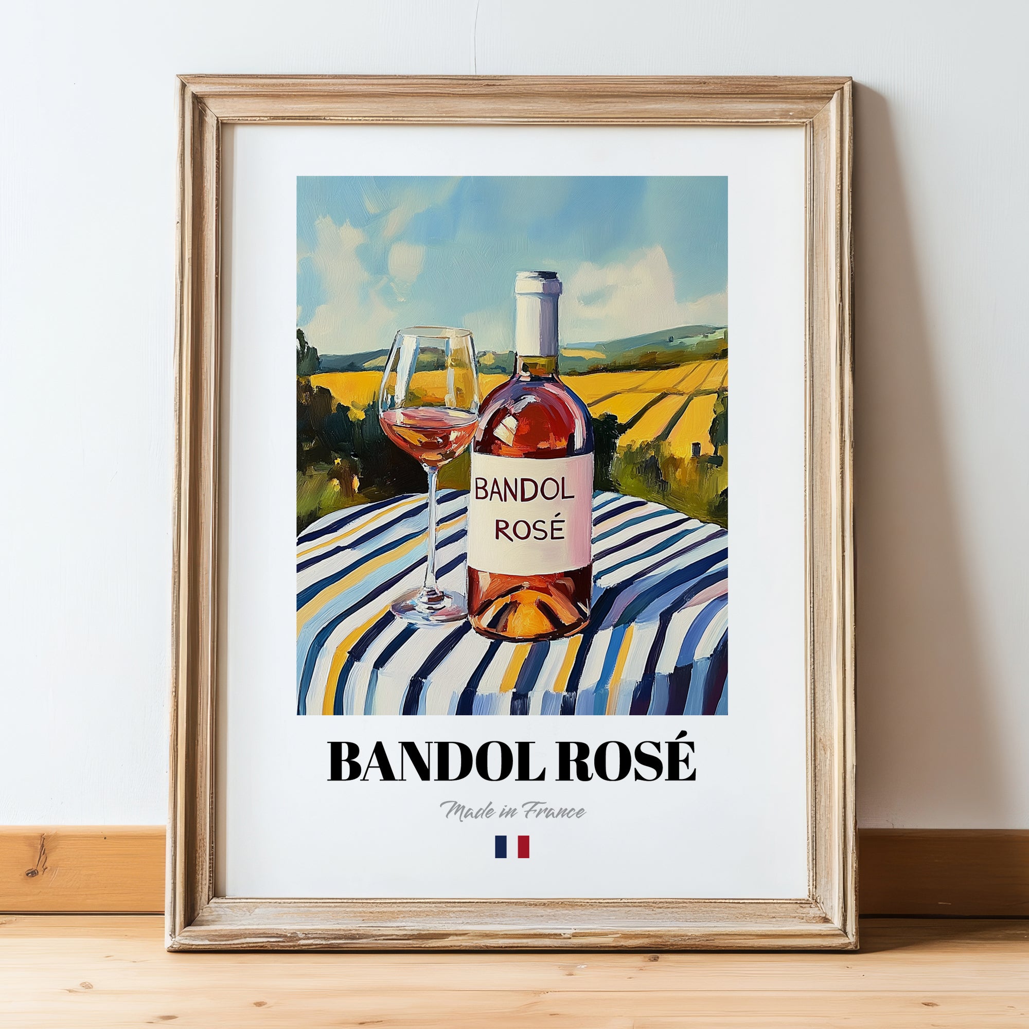 Bandol Rosé – French Rose Wine, Vinoteca Wall Decor, in wooden frame leaning on the floor
