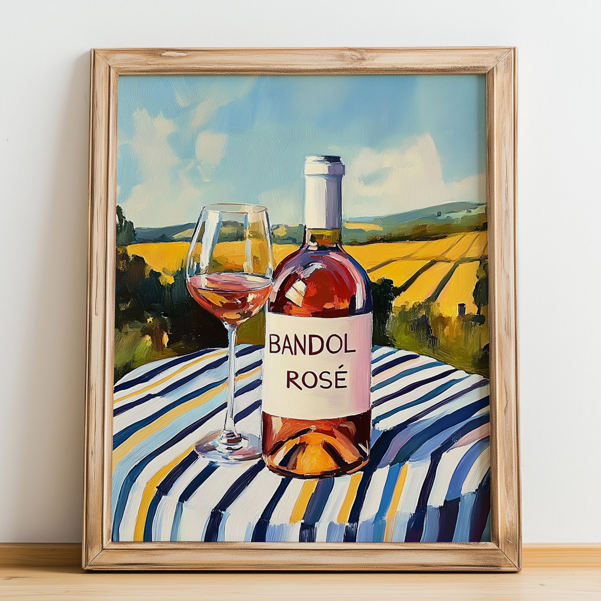Bandol Rosé – French Rose Wine, Vinoteca Wall Decor, no-text version framed in wood