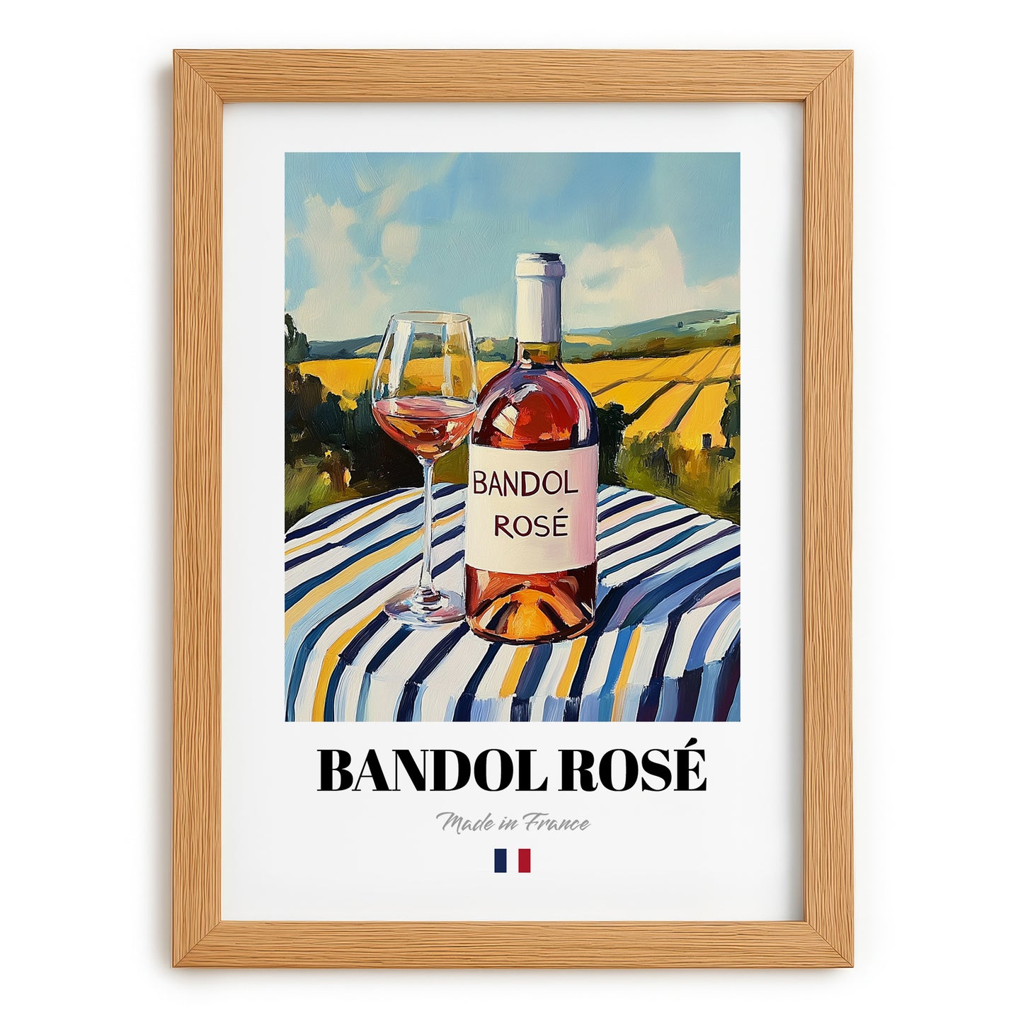 Bandol Rosé – French Rose Wine, Vinoteca Wall Decor, set in oak frame
