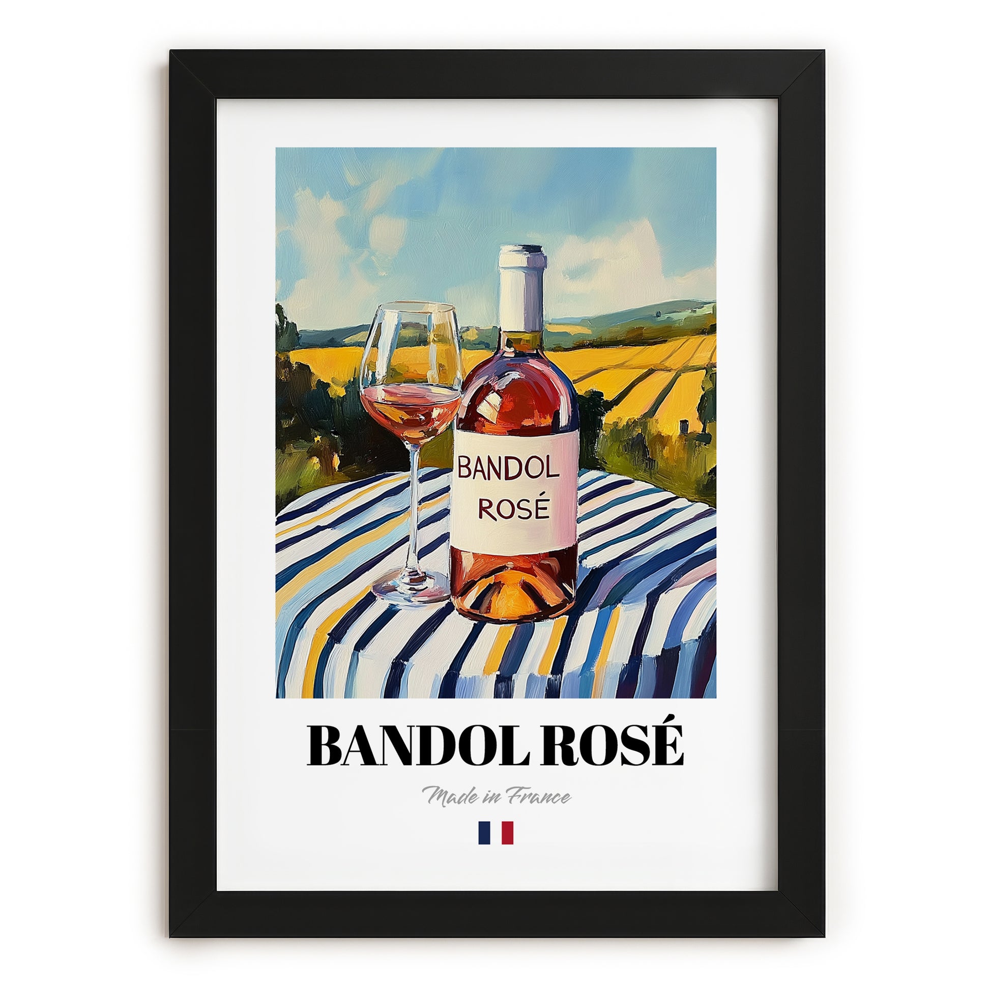 Bandol Rosé – French Rose Wine, Vinoteca Wall Decor, in sleek black frame
