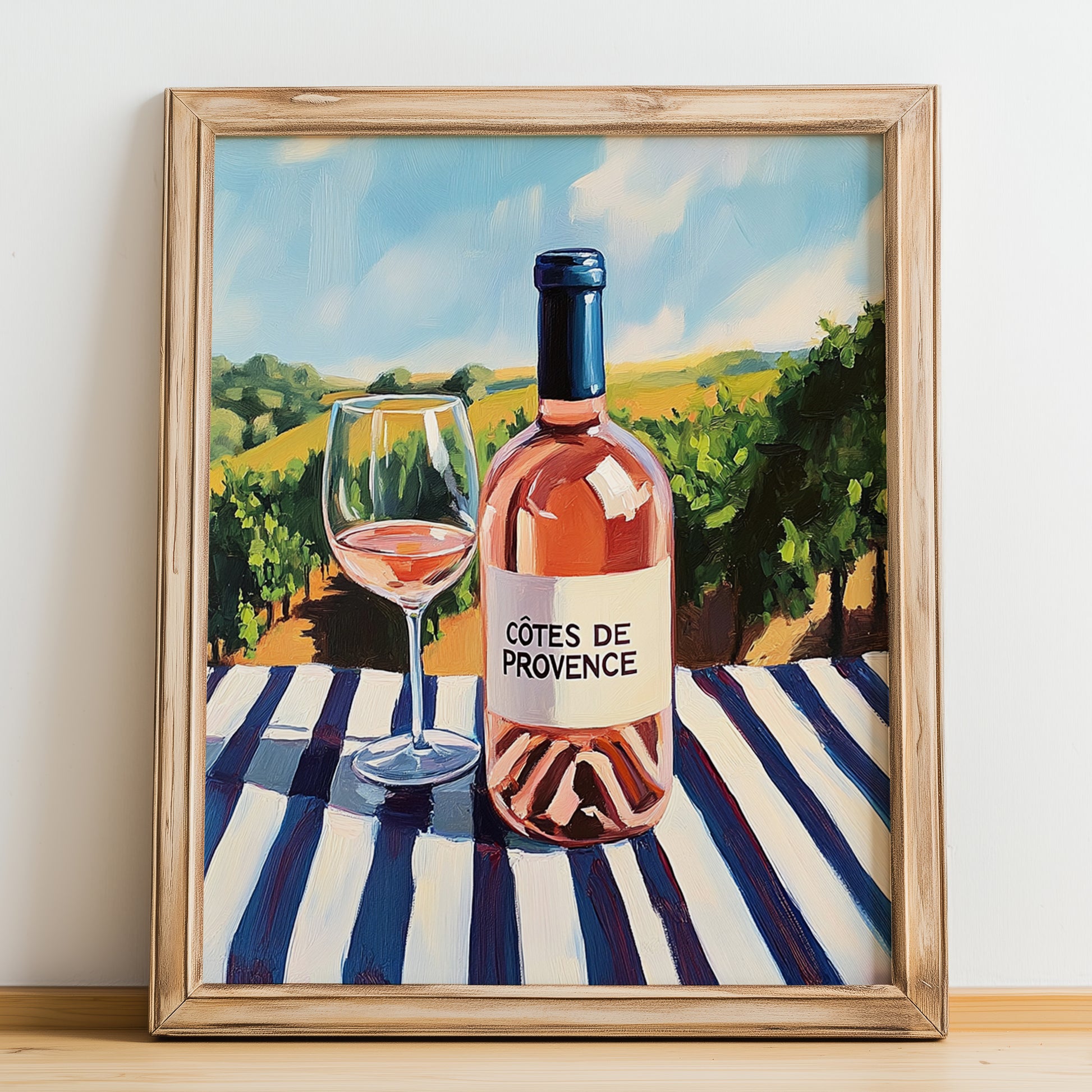 Côtes de Provence – French Rose Wine, Enoteca Still Life, no-text version framed in wood