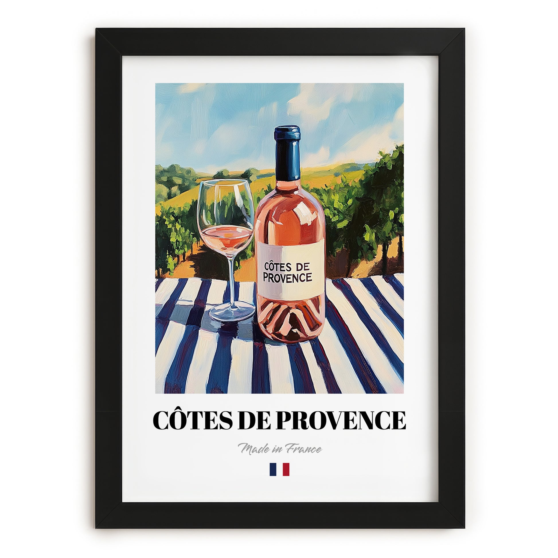 Côtes de Provence – French Rose Wine, Enoteca Still Life, in sleek black frame