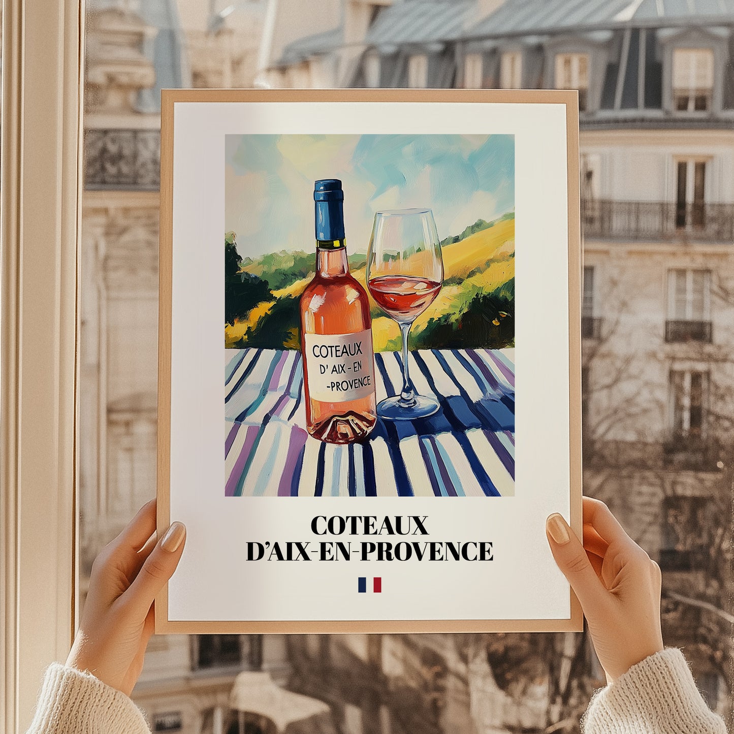 Coteaux d'Aix-en-Provence – French Rose Wine, Vineyard Terrace Wall Art, styled in a charming Paris street view