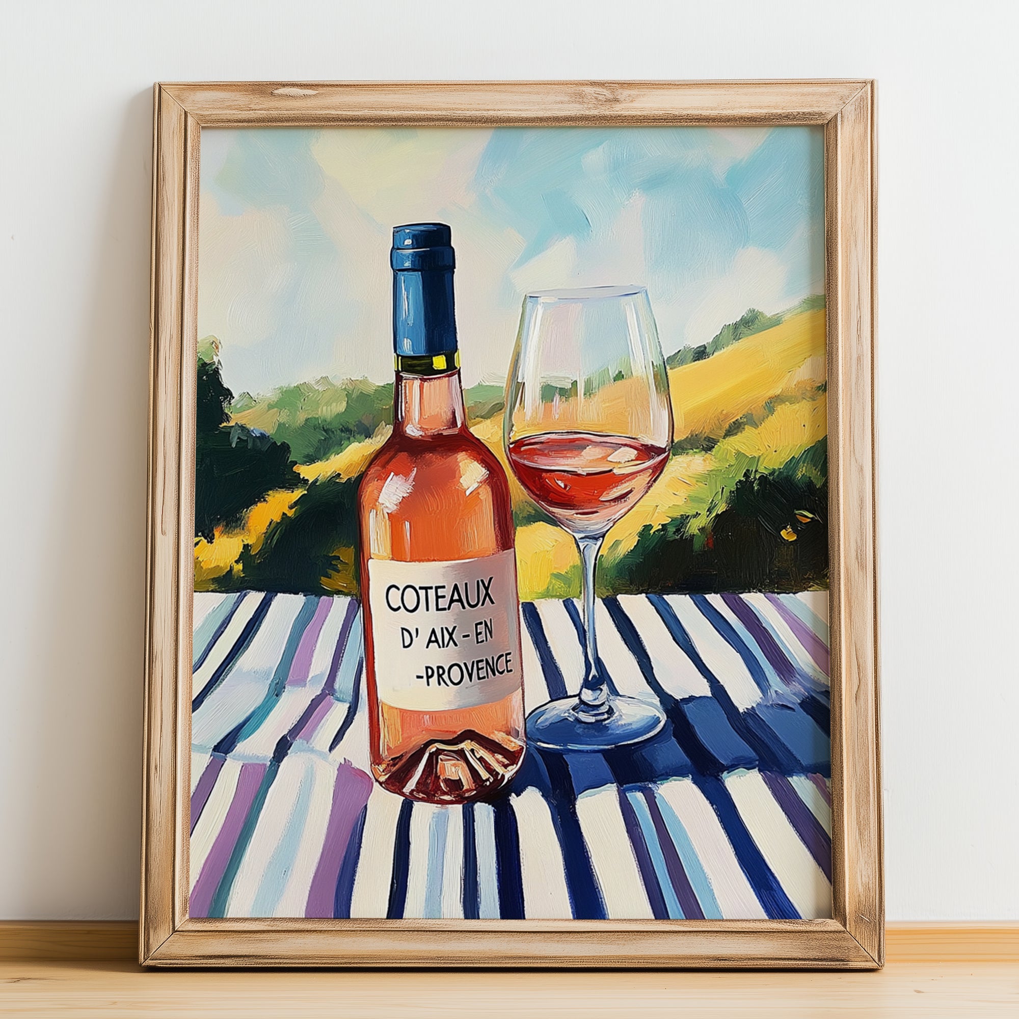 Coteaux d'Aix-en-Provence – French Rose Wine, Vineyard Terrace Wall Art, no-text version framed in wood