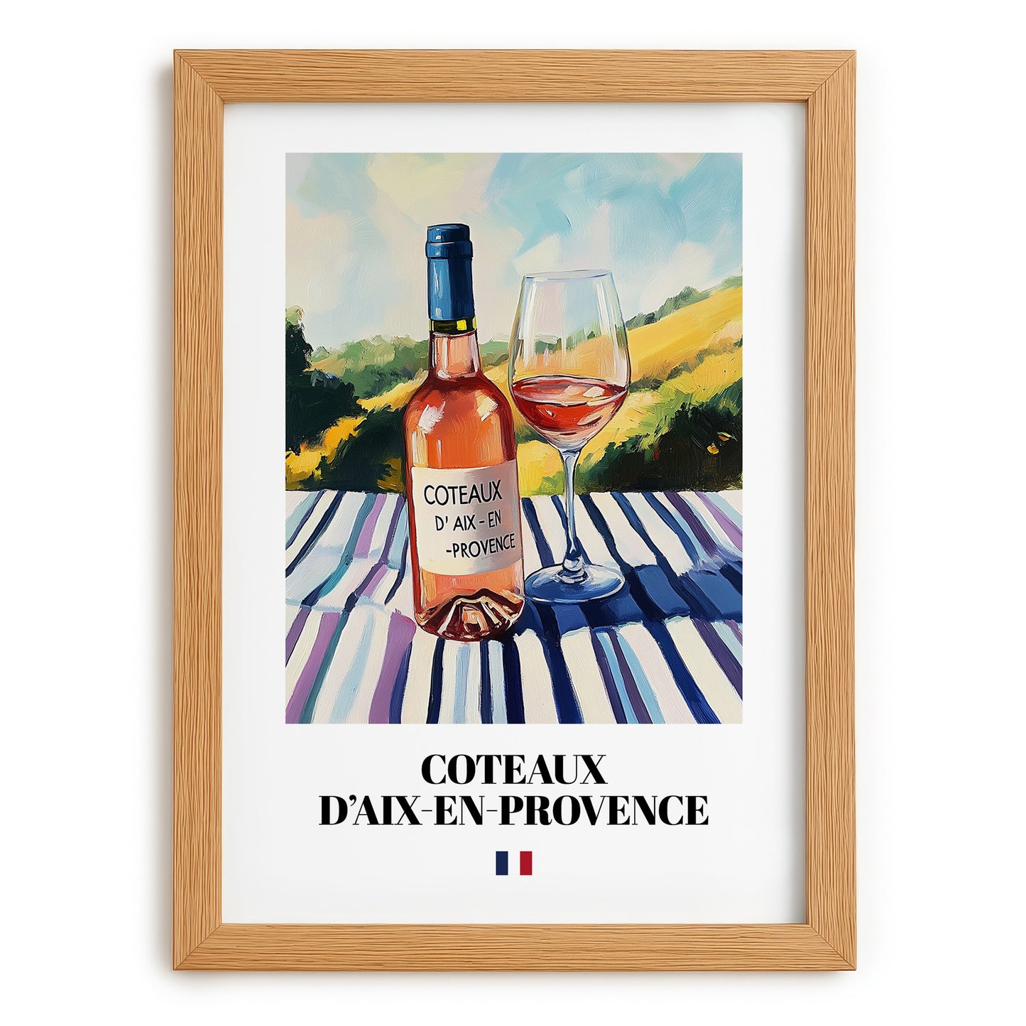 Coteaux d'Aix-en-Provence – French Rose Wine, Vineyard Terrace Wall Art, set in oak frame