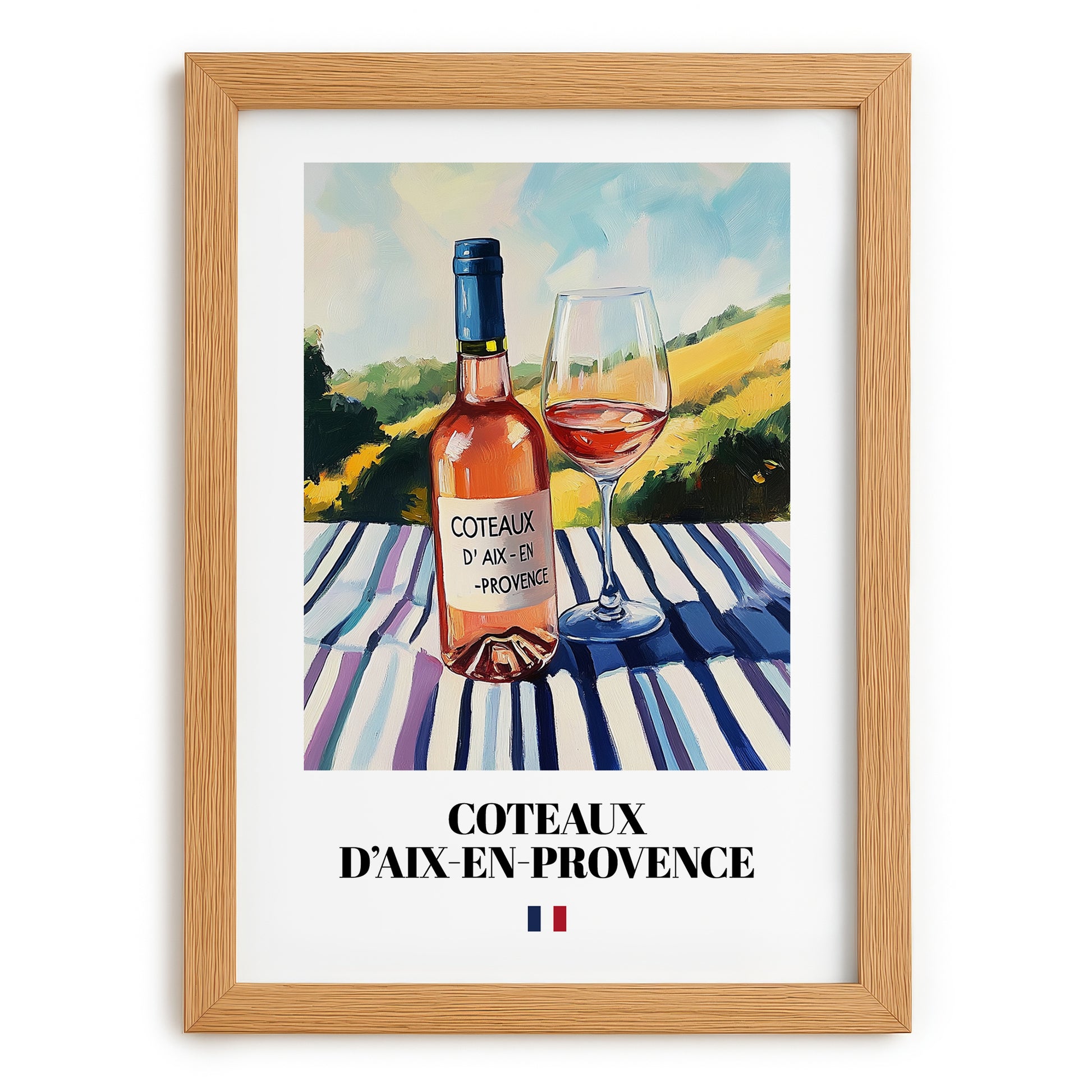 Coteaux d'Aix-en-Provence – French Rose Wine, Vineyard Terrace Wall Art, set in oak frame