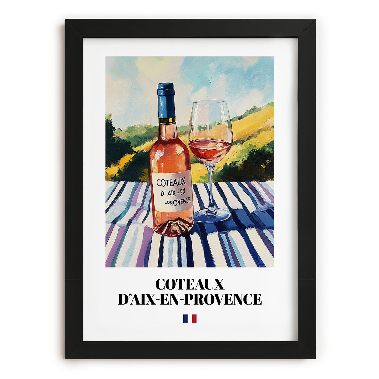 Coteaux d'Aix-en-Provence – French Rose Wine, Vineyard Terrace Wall Art, in sleek black frame