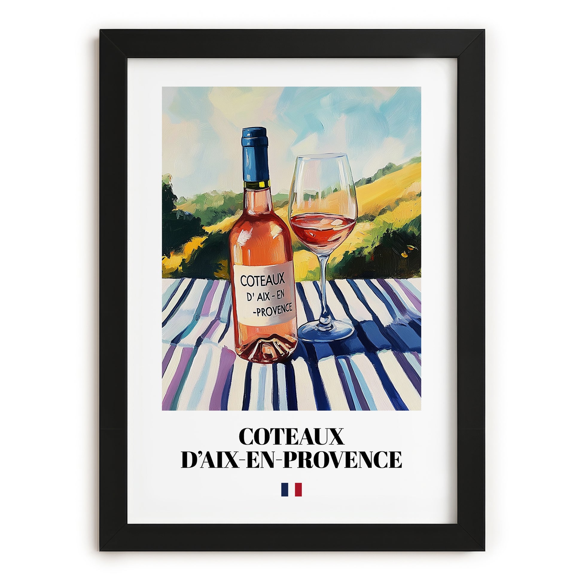 Coteaux d'Aix-en-Provence – French Rose Wine, Vineyard Terrace Wall Art, in sleek black frame