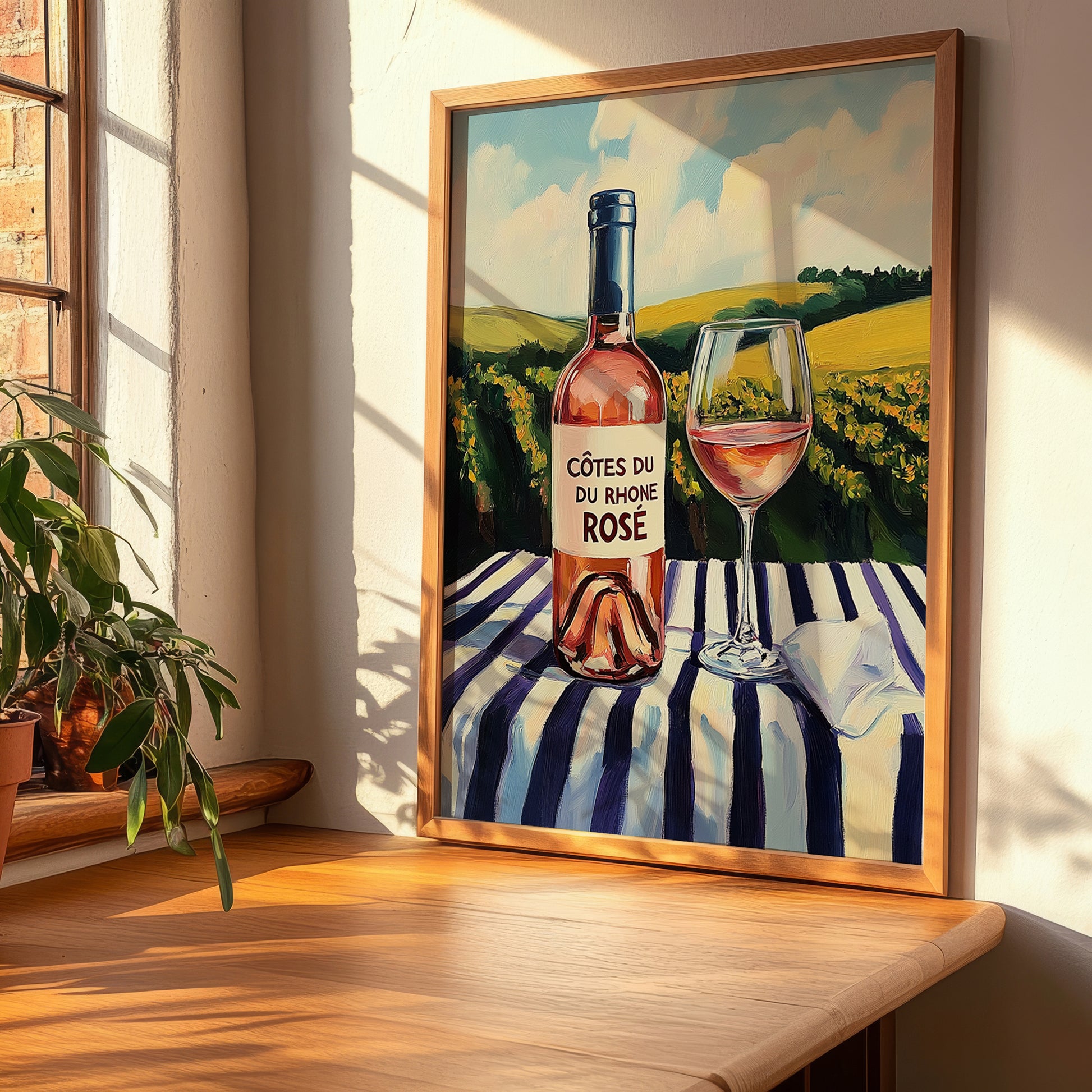 Côtes du Rhône Rosé – French Rose Wine, Enoteca Illustration, clean layout with no caption