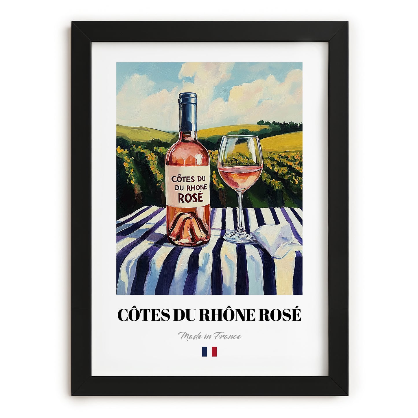 Côtes du Rhône Rosé – French Rose Wine, Enoteca Illustration, in sleek black frame