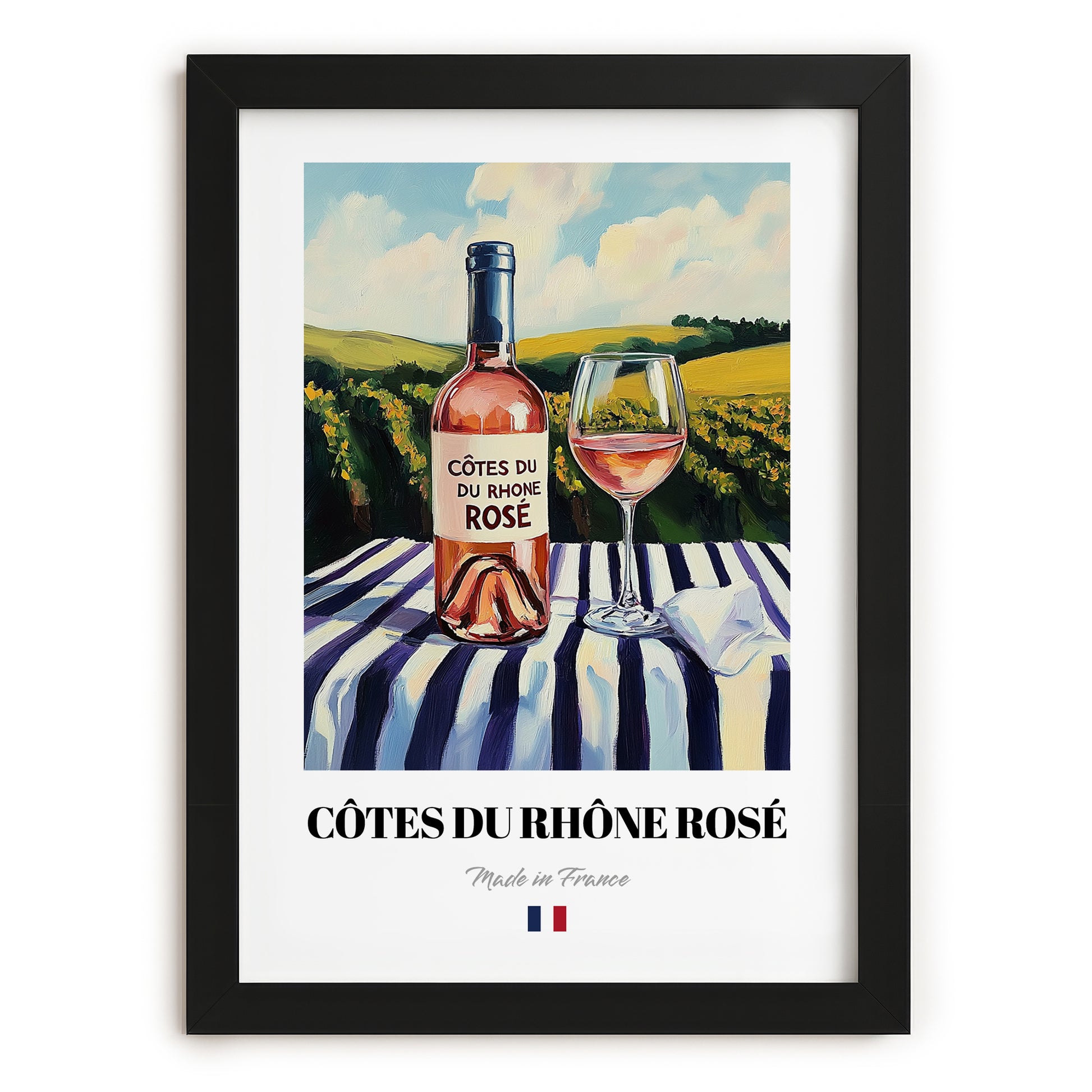 Côtes du Rhône Rosé – French Rose Wine, Enoteca Illustration, in sleek black frame