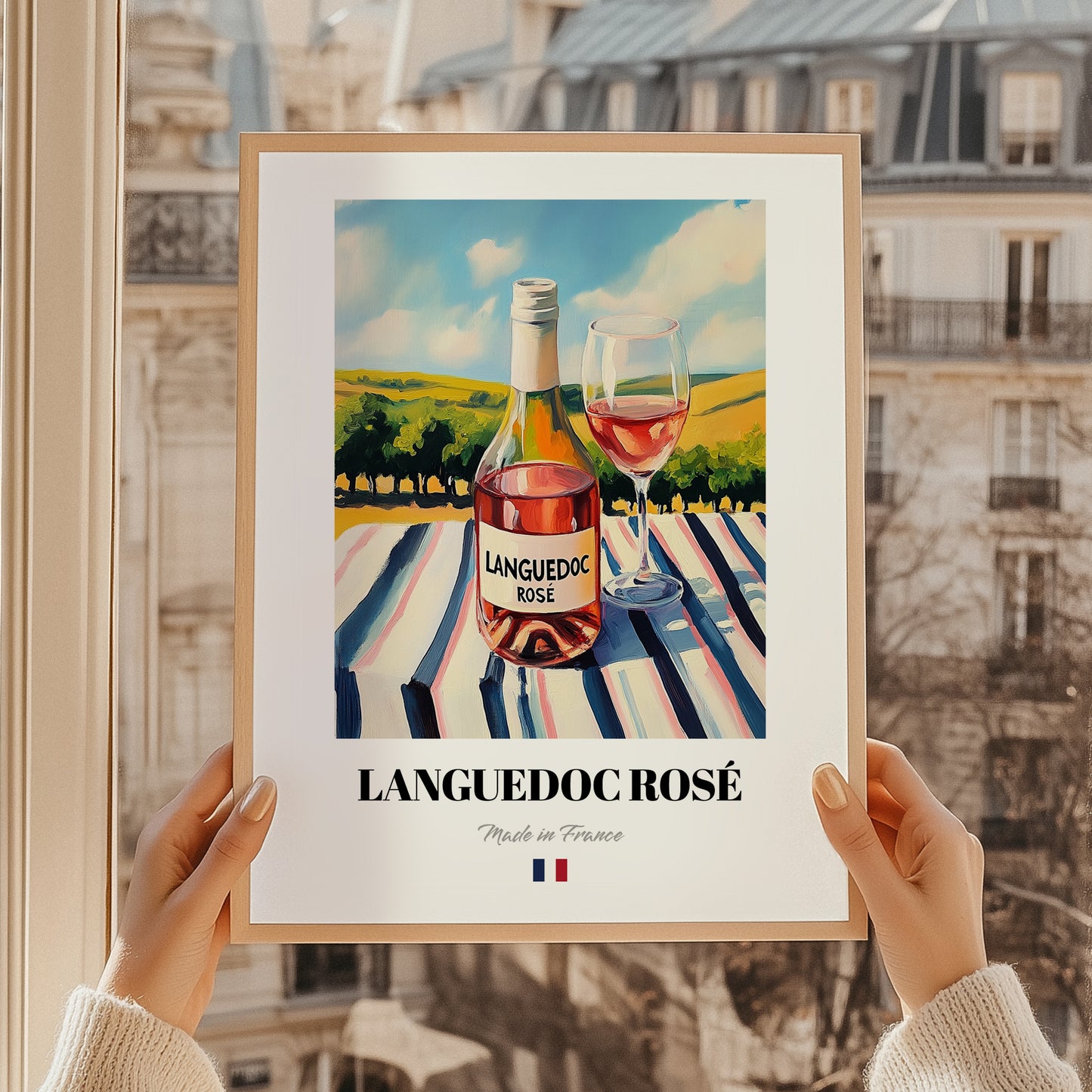 Languedoc Rosé – French Rose Wine, Vinoteca Print, styled in a charming Paris street view