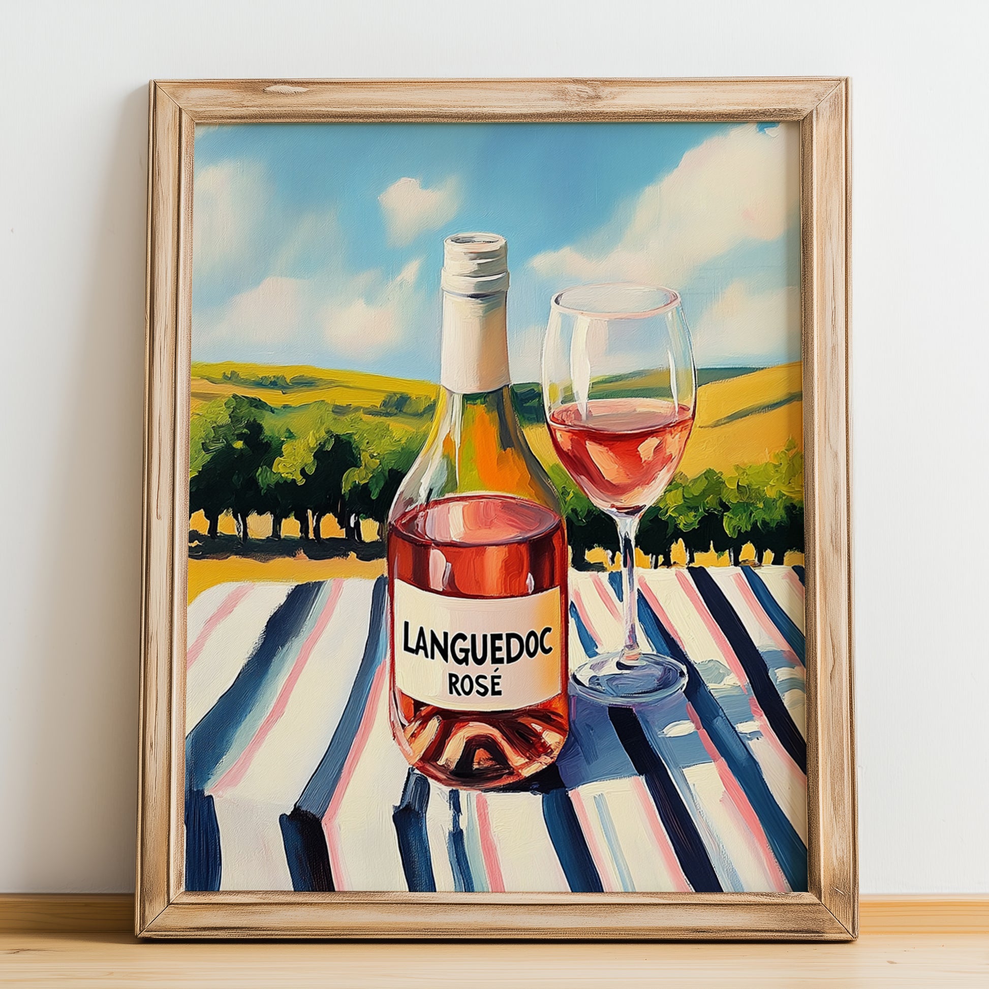 Languedoc Rosé – French Rose Wine, Vinoteca Print, no-text version framed in wood