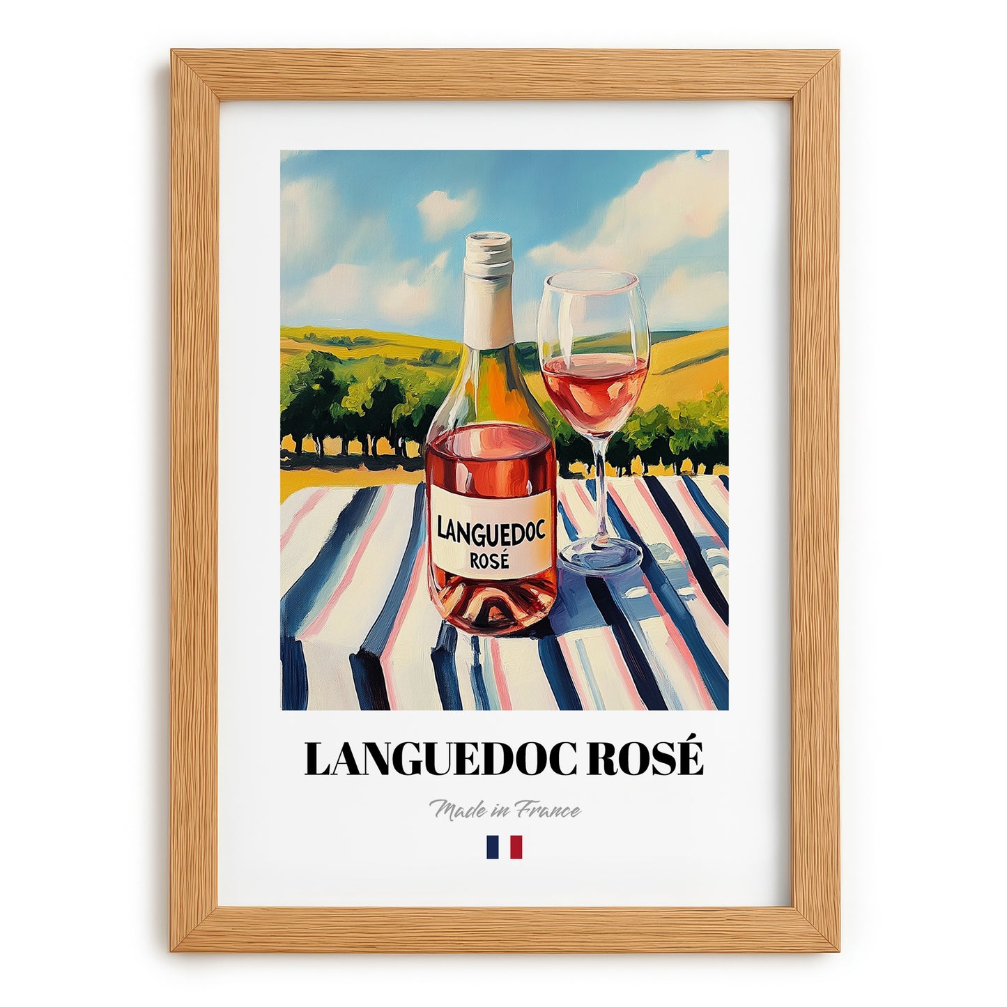 Languedoc Rosé – French Rose Wine, Vinoteca Print, set in oak frame