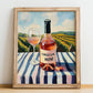 Corsican Rosé – French Rose Wine, Bodega Print, no-text version framed in wood