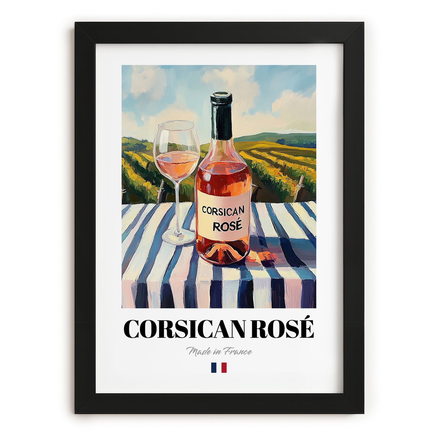 Corsican Rosé – French Rose Wine, Bodega Print, in sleek black frame