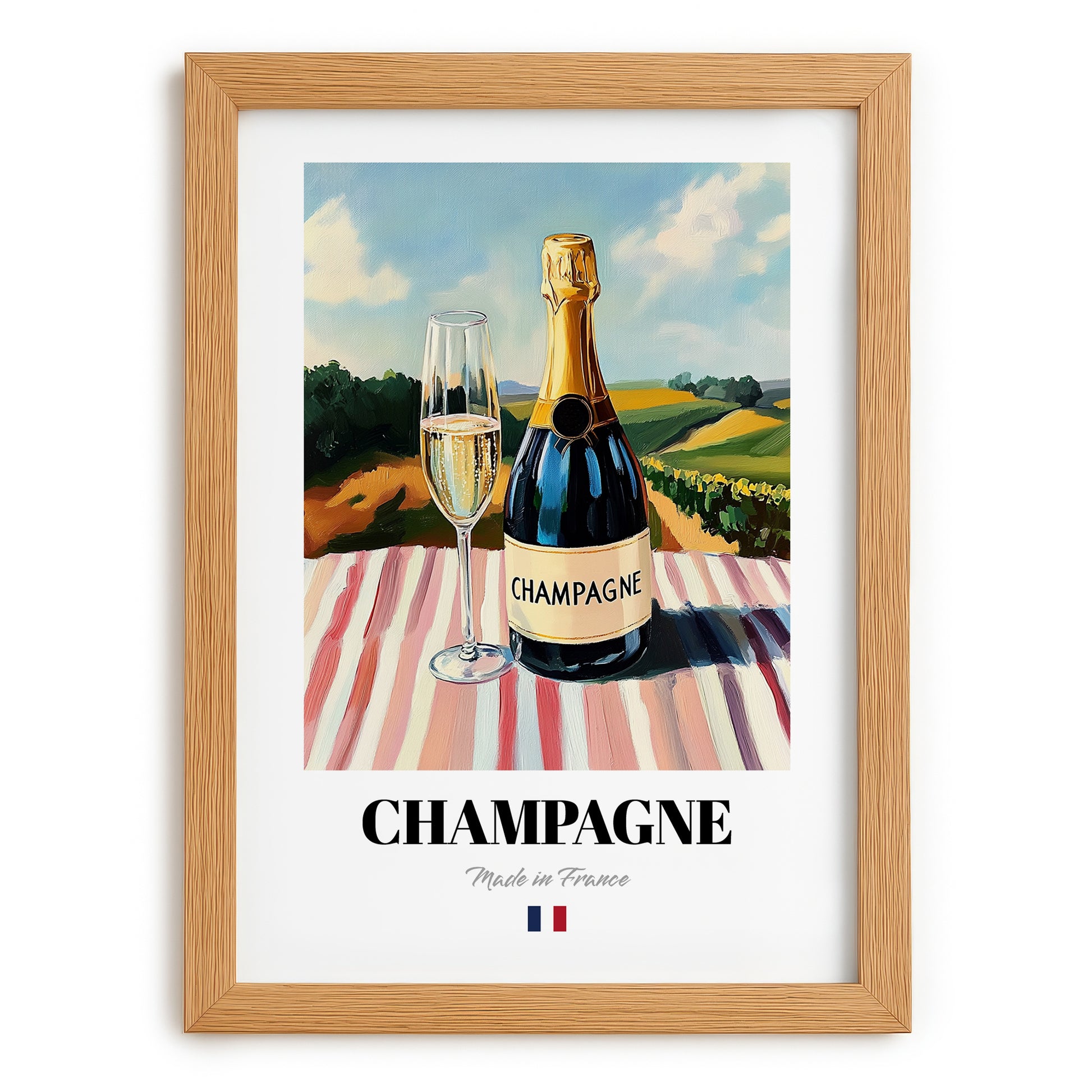 Champagne – French Sparkling Wine, Enoteca Still Life, set in oak frame