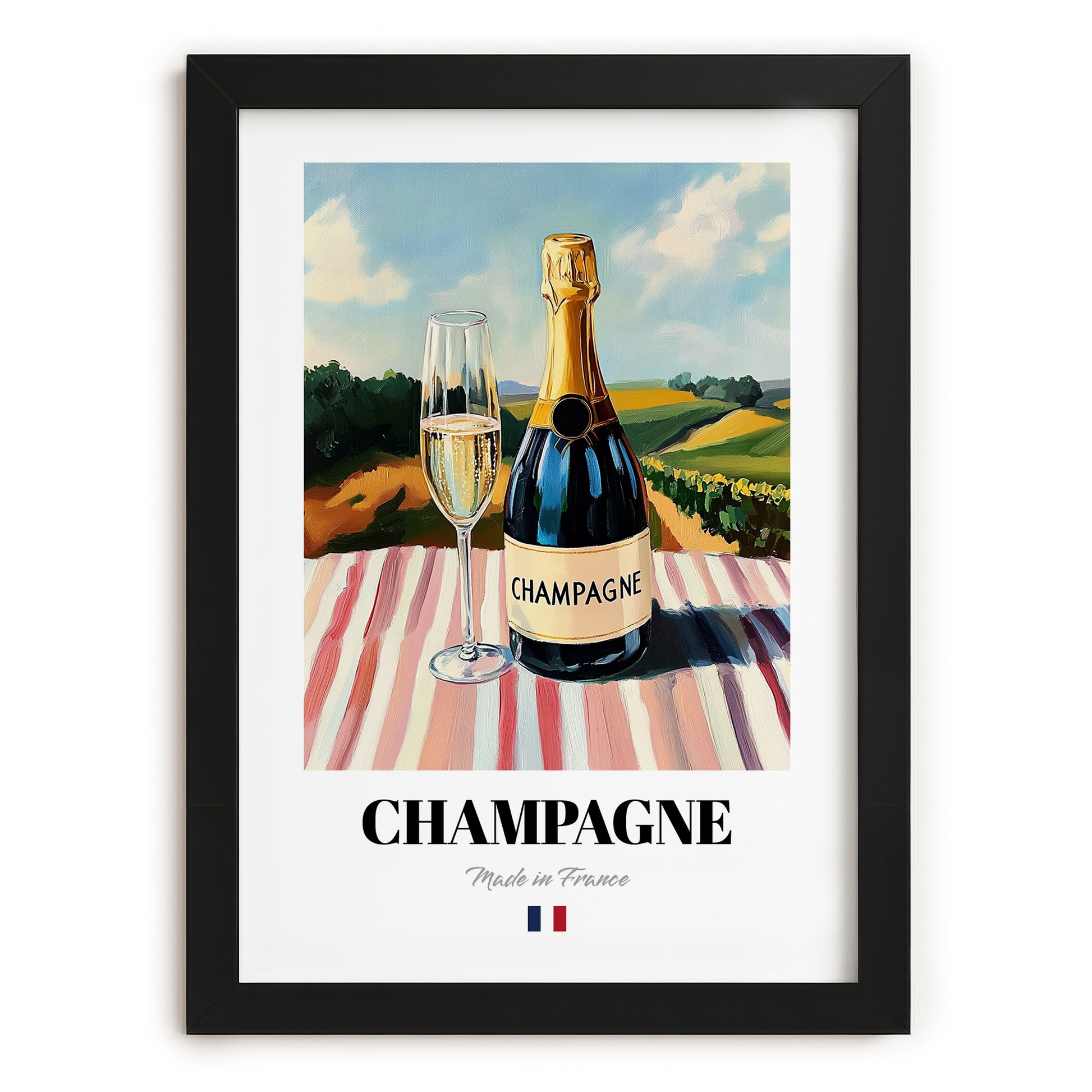 Champagne – French Sparkling Wine, Enoteca Still Life, in sleek black frame