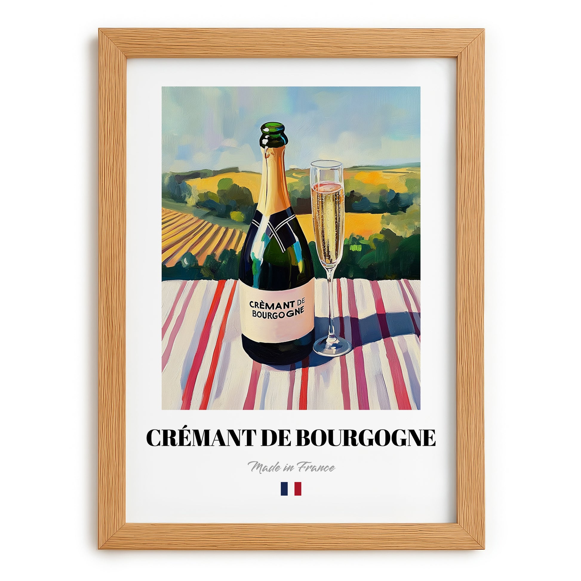 Crémant de Bourgogne – French Sparkling Wine, Vinoteca Poster, set in oak frame