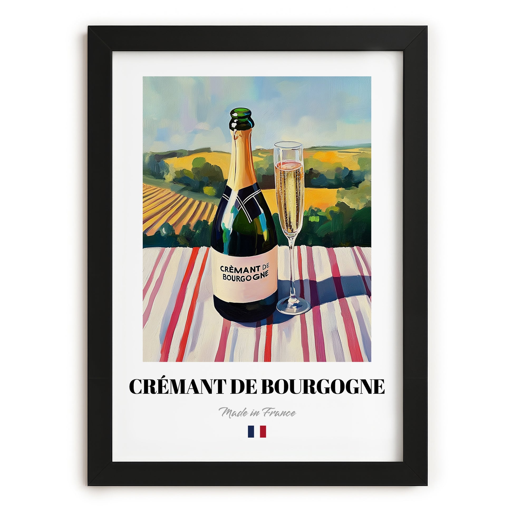 Crémant de Bourgogne – French Sparkling Wine, Vinoteca Poster, in sleek black frame