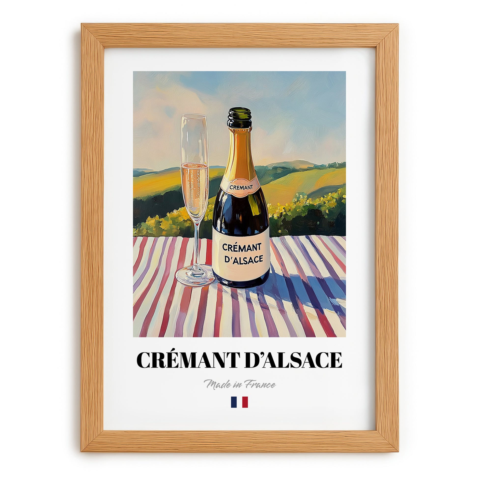Crémant d'Alsace – French Sparkling Wine, Vineyard Terrace Wall Art, set in oak frame