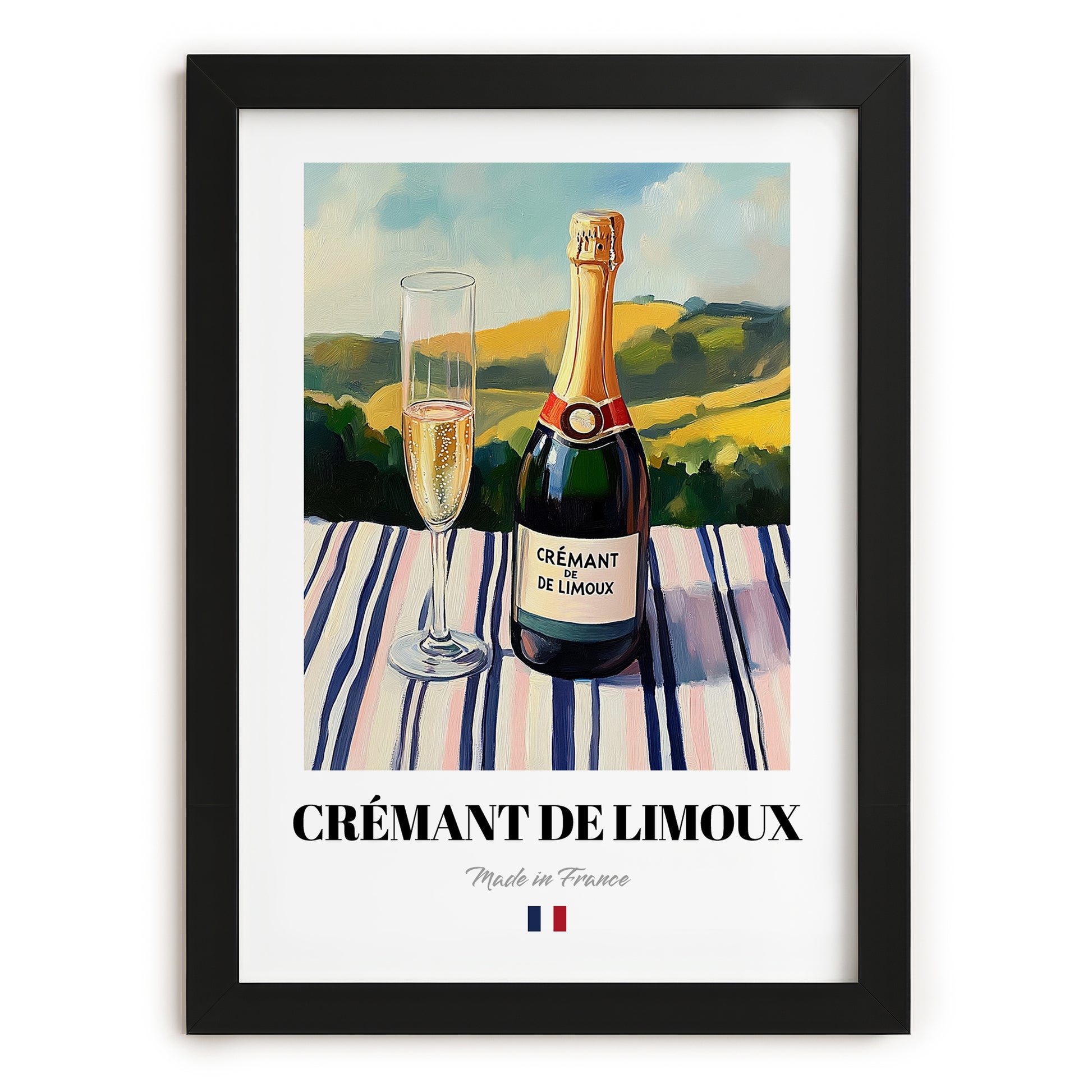 Crémant de Limoux – French Sparkling Wine, Wine Bar Print, in sleek black frame