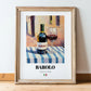 Barolo – Italian Red Wine, Vinoteca Still Life, in wooden frame leaning on the floor