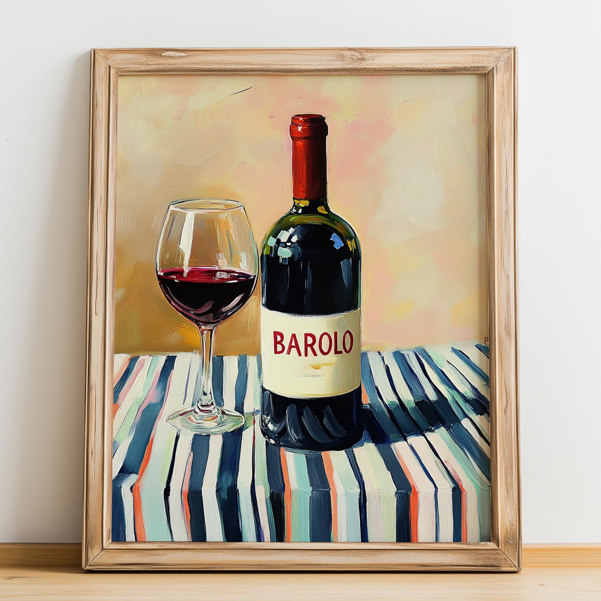 Barolo – Italian Red Wine, Wine Bar Print, no-text version framed in wood