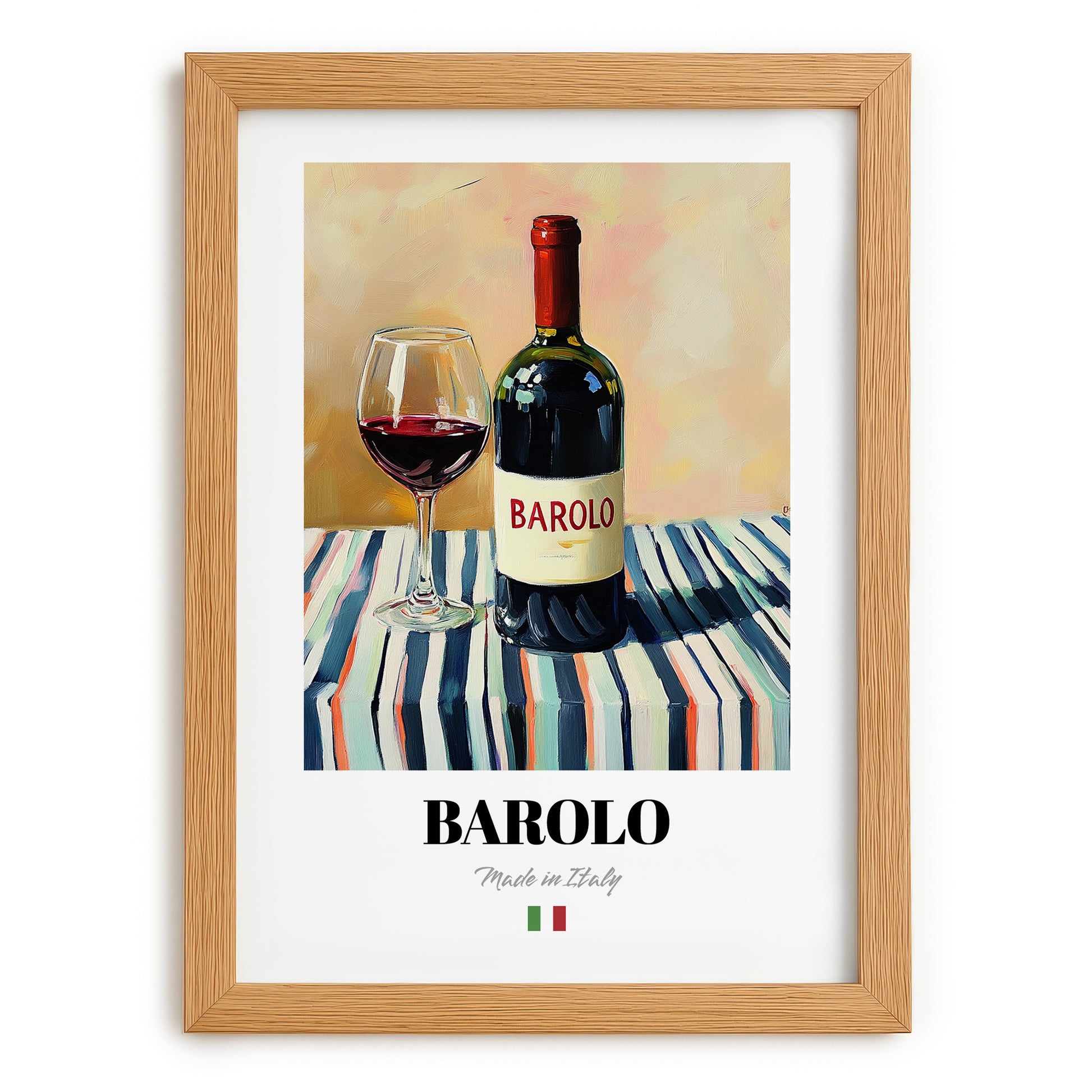 Barolo – Italian Red Wine, Wine Bar Print, set in oak frame