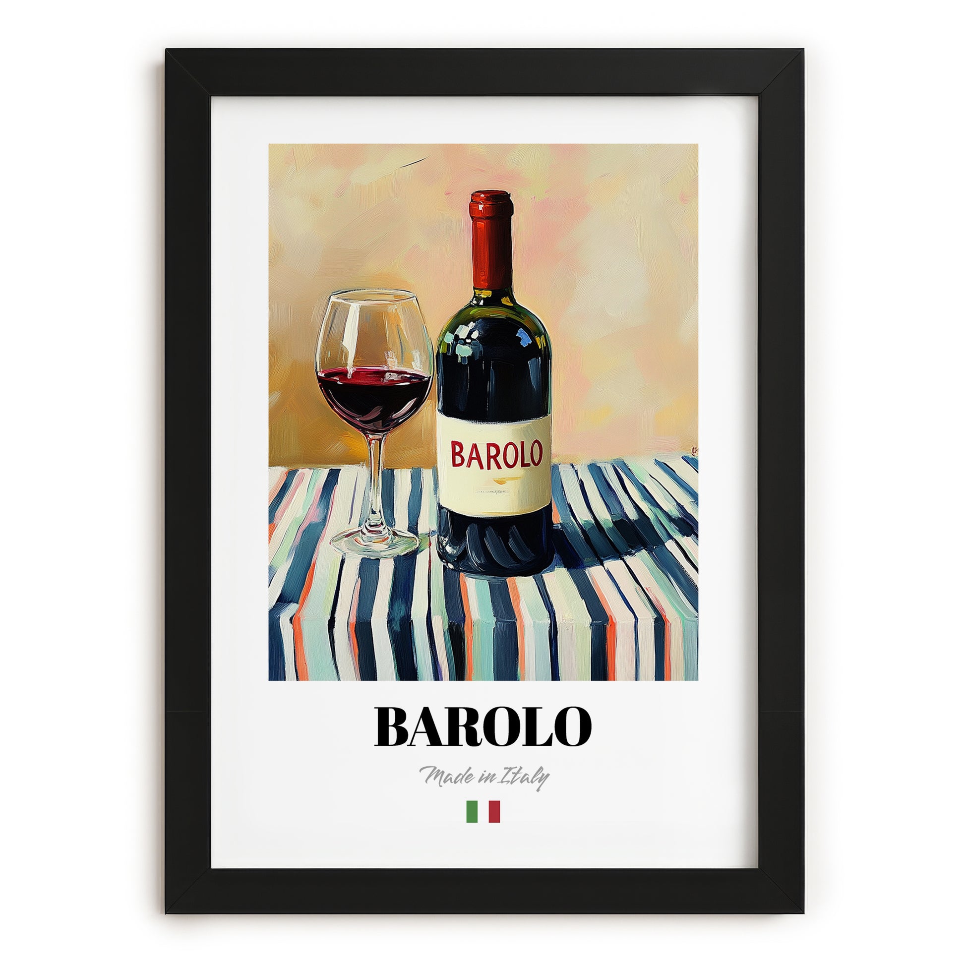 Barolo – Italian Red Wine, Wine Bar Print, in sleek black frame