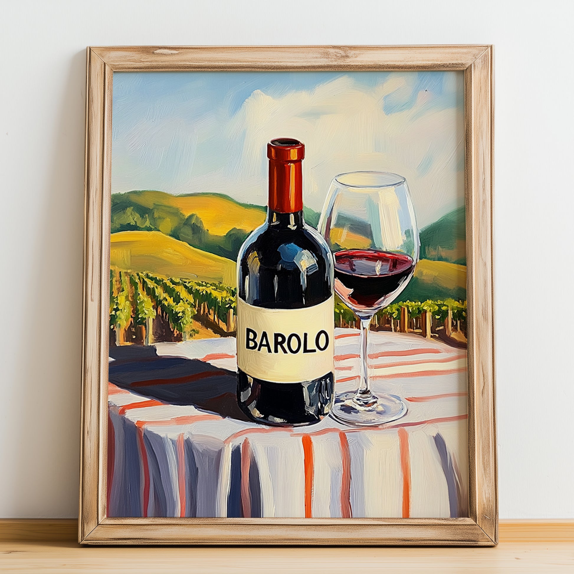 Barolo – Italian Red Wine, Wine Bar Poster, no-text version framed in wood