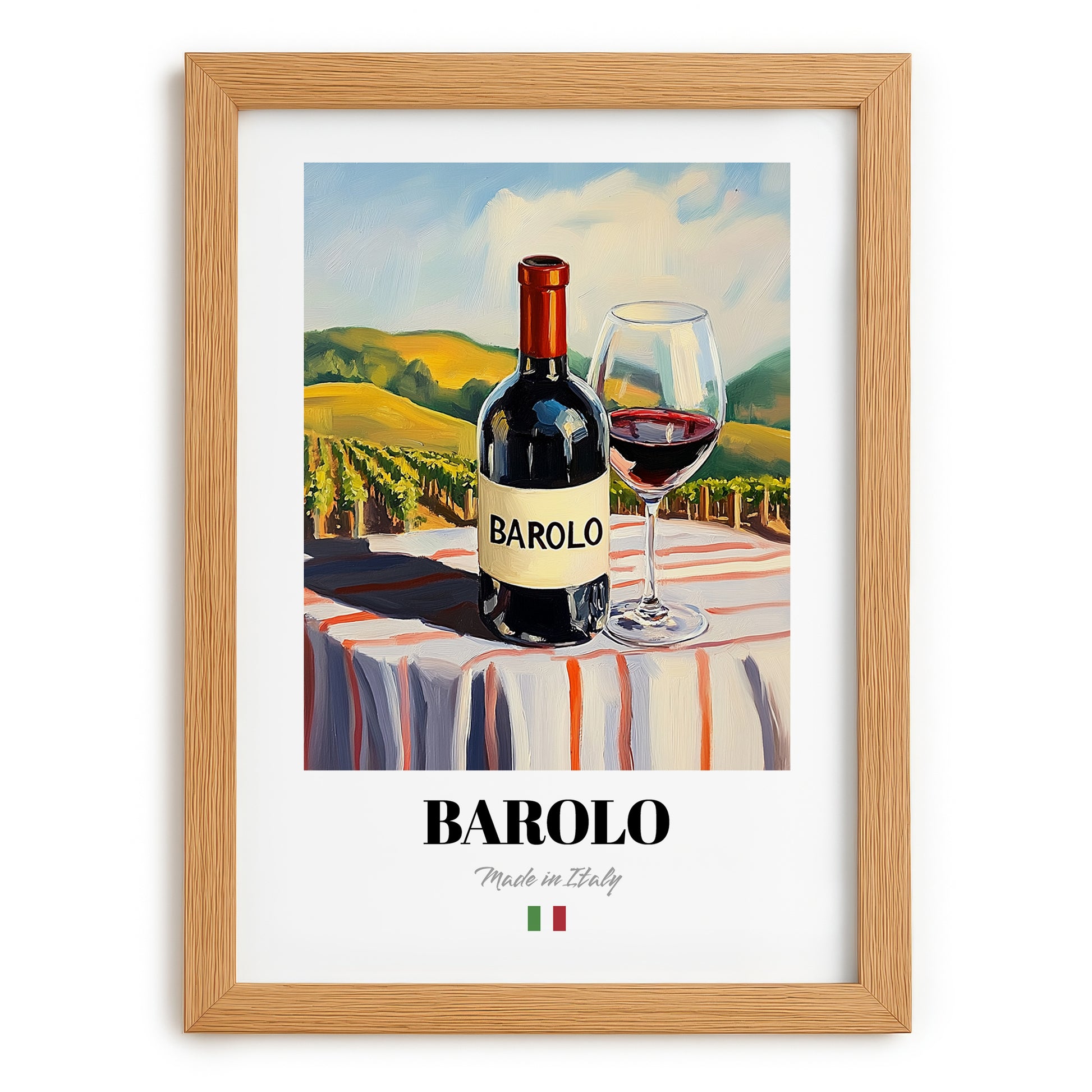 Barolo – Italian Red Wine, Wine Bar Poster, set in oak frame