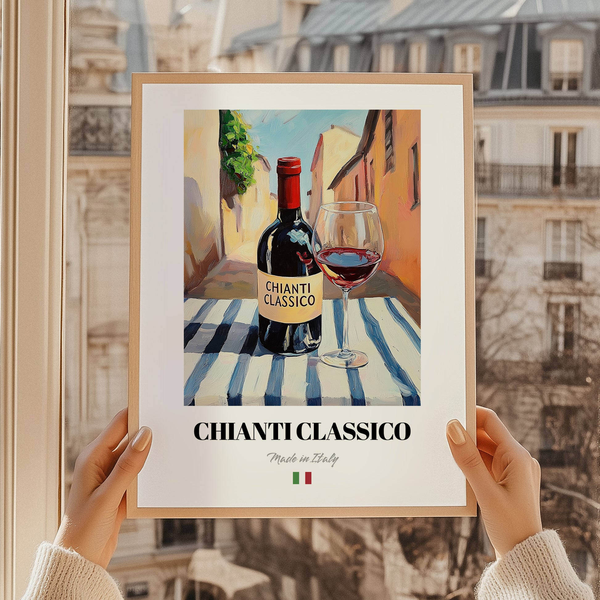 Chianti Classico – Italian Red Wine, Wine Bar Poster, styled in a charming Paris street view