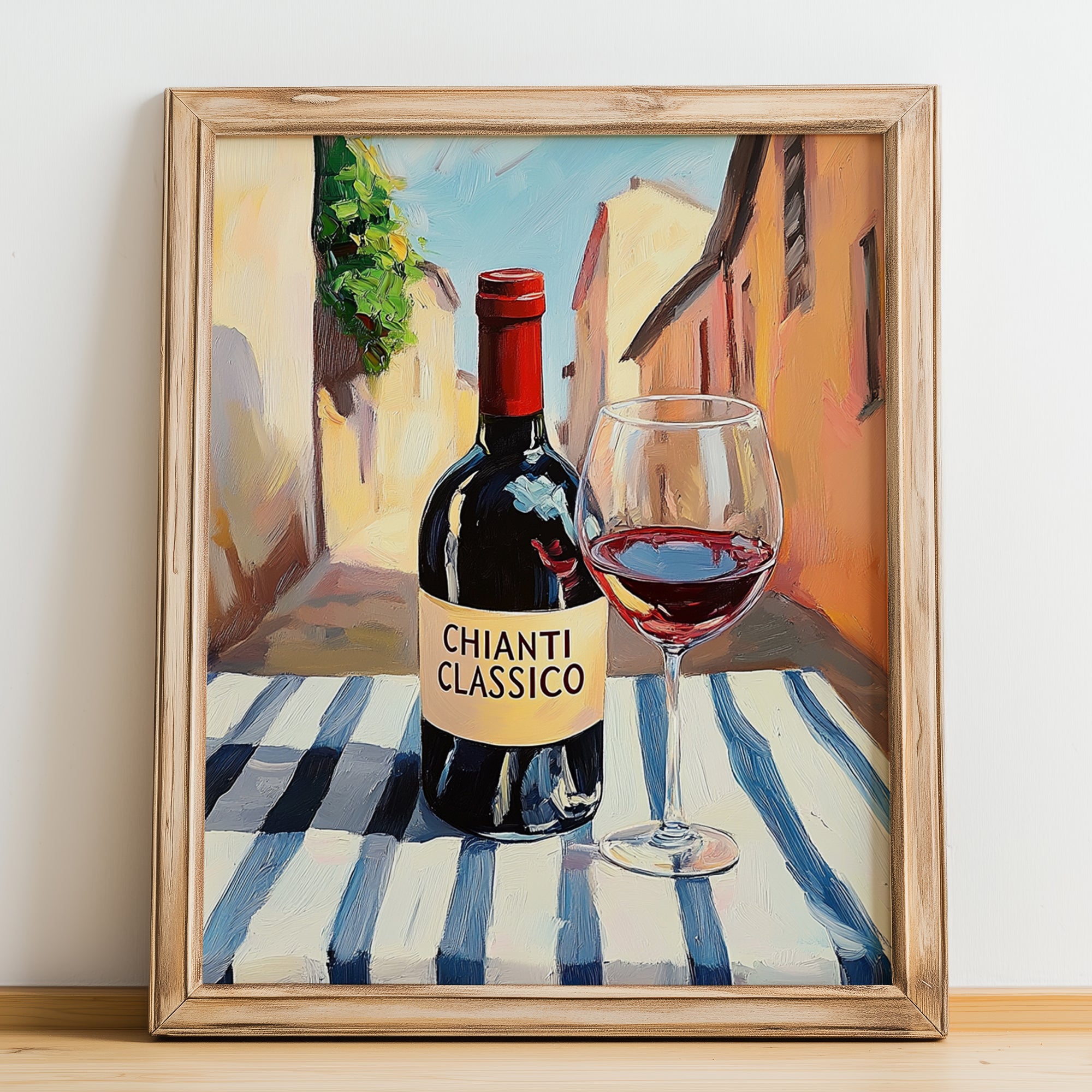 Chianti Classico – Italian Red Wine, Wine Bar Poster, no-text version framed in wood
