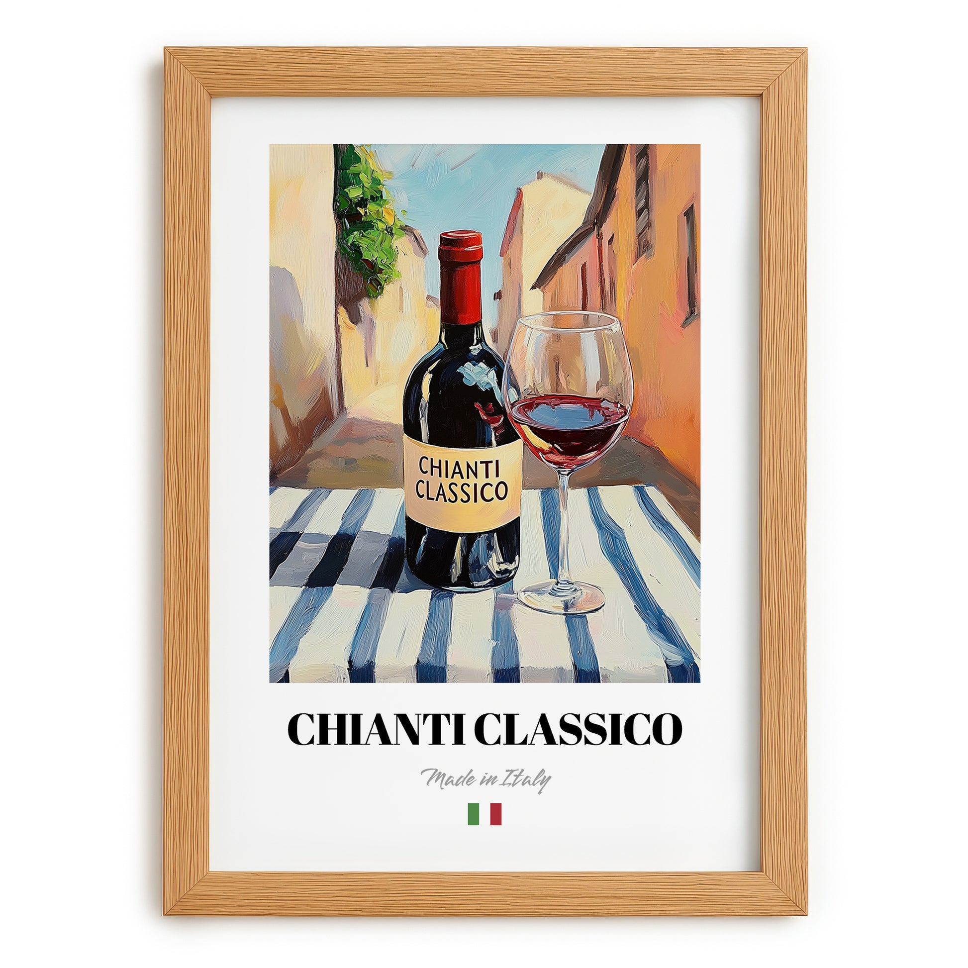 Chianti Classico – Italian Red Wine, Wine Bar Poster, set in oak frame