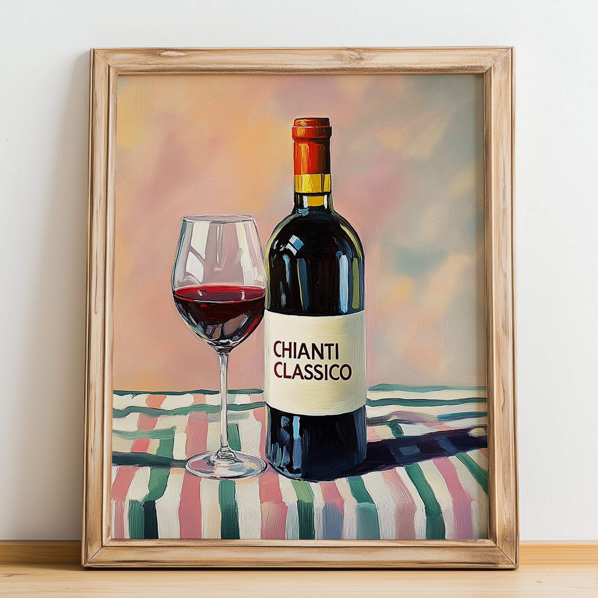 Chianti Classico – Italian Red Wine, Wine Bar Wall Art, no-text version framed in wood
