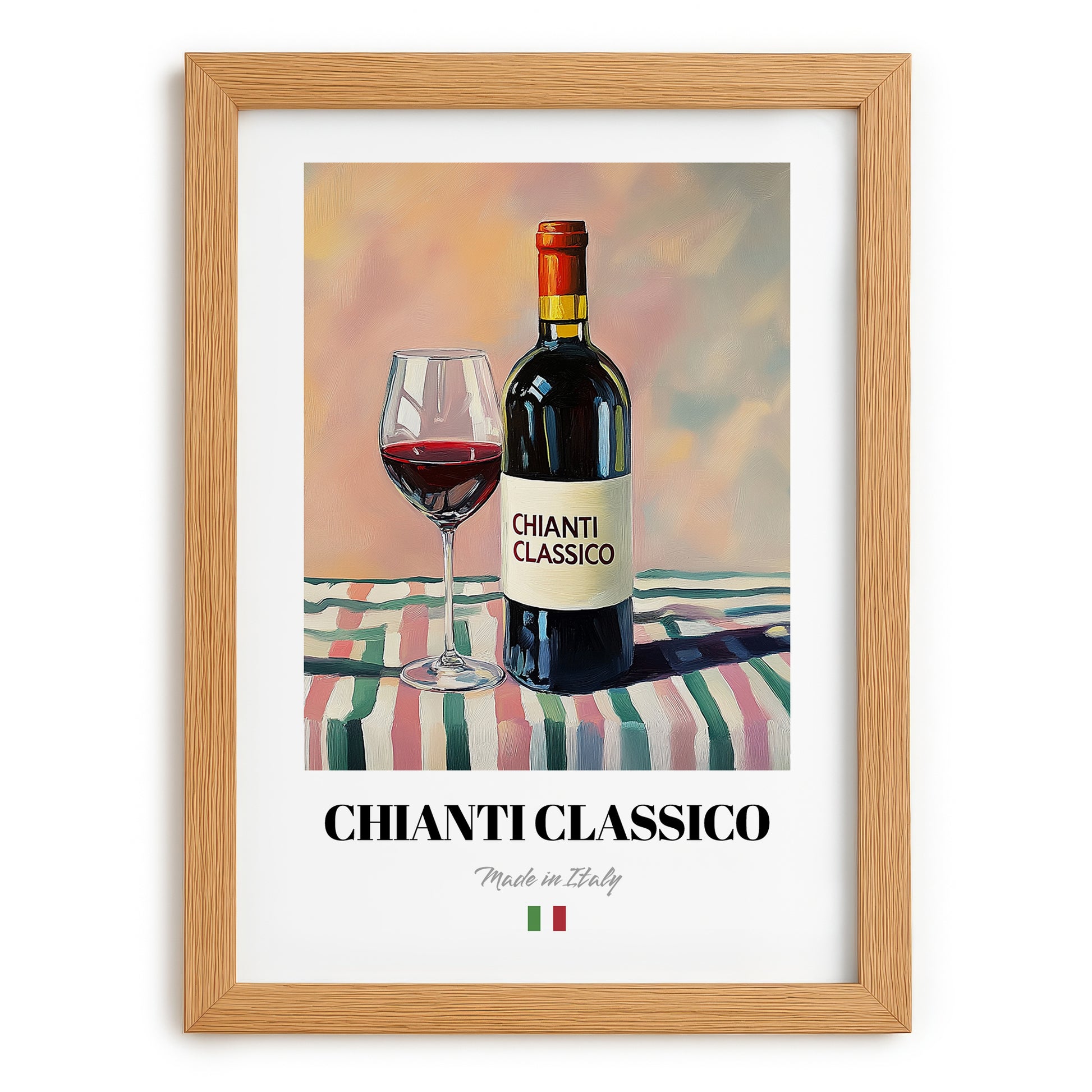 Chianti Classico – Italian Red Wine, Wine Bar Wall Art, set in oak frame