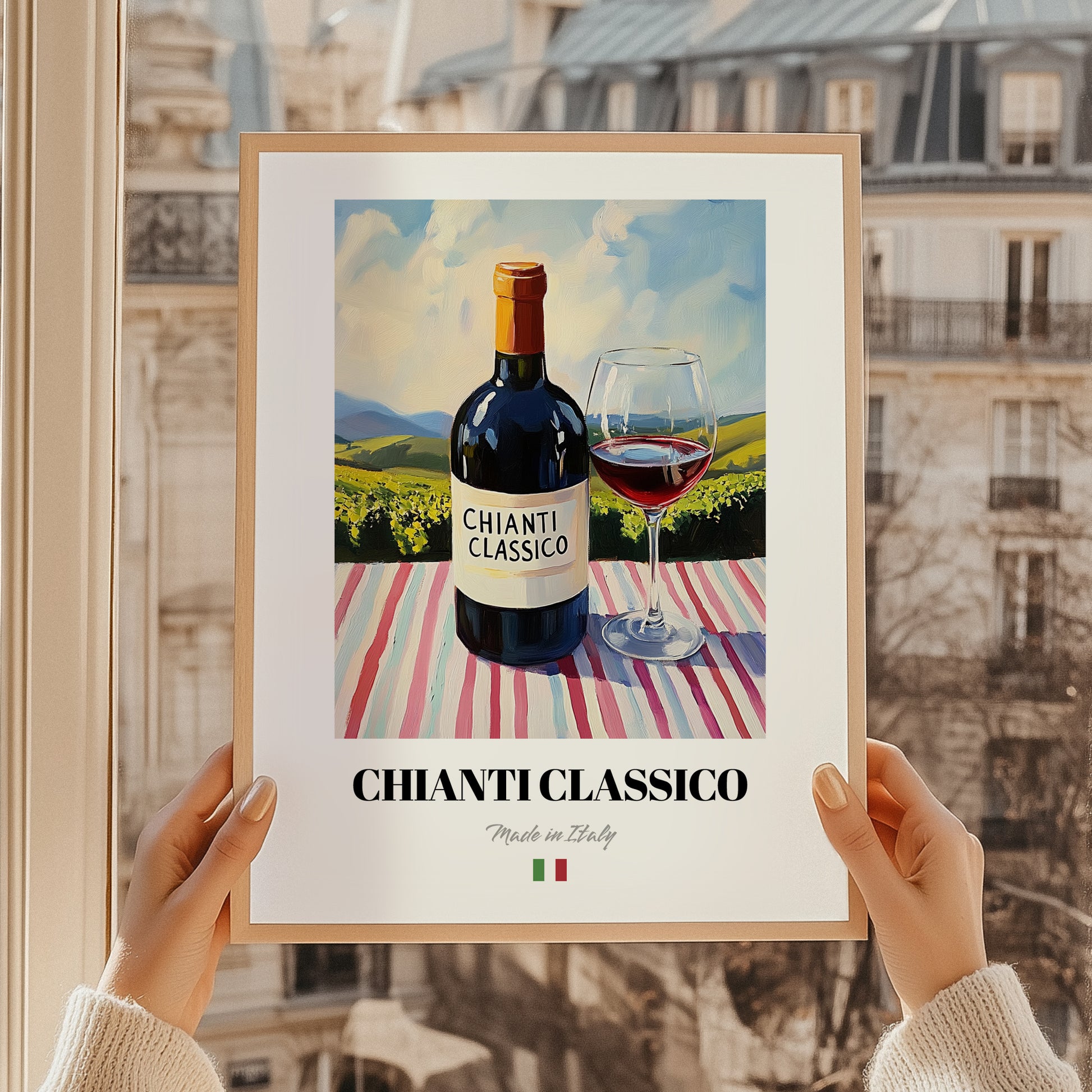 Chianti Classico – Italian Red Wine, Tasting Room Art, styled in a charming Paris street view