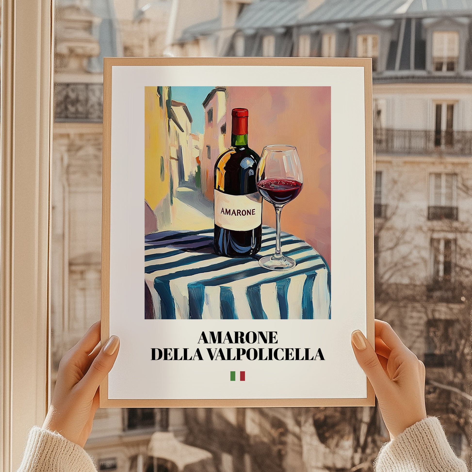 Amarone della Valpolicella – Italian Red Wine, Wine Bar Print, styled in a charming Paris street view