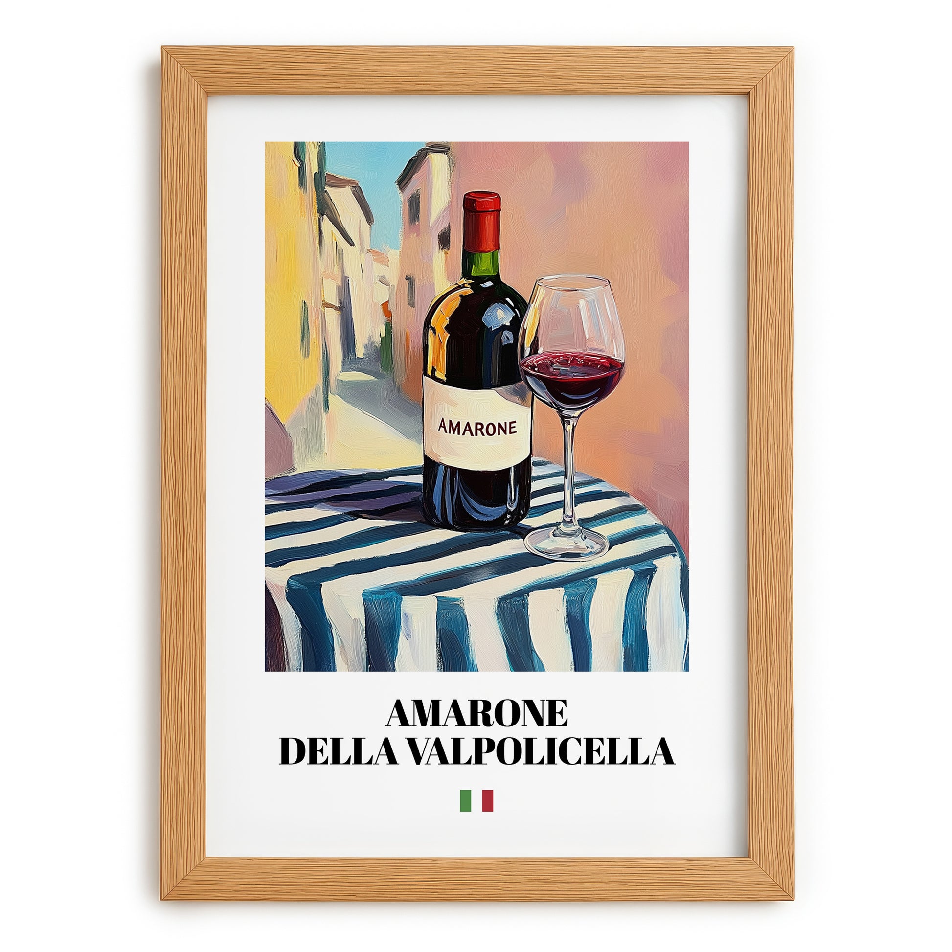 Amarone della Valpolicella – Italian Red Wine, Wine Bar Print, set in oak frame